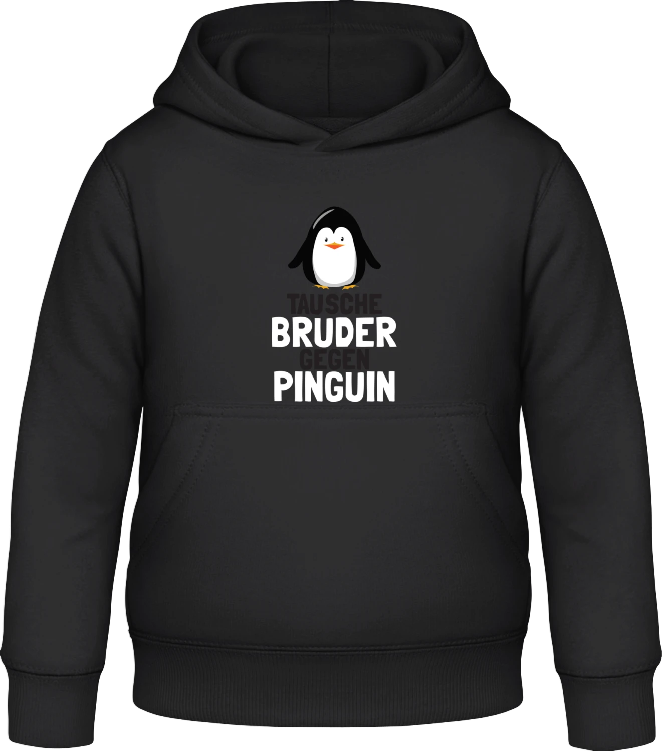 Tausche Bruder gegen Pinguin - Black Awdis Hoodie Kids - Front