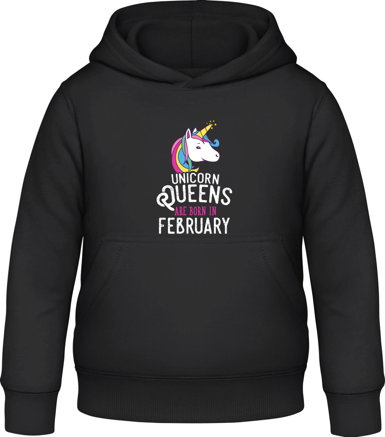 Unicorn Queens Are Born In February - Black Awdis Hoodie Kids - Front