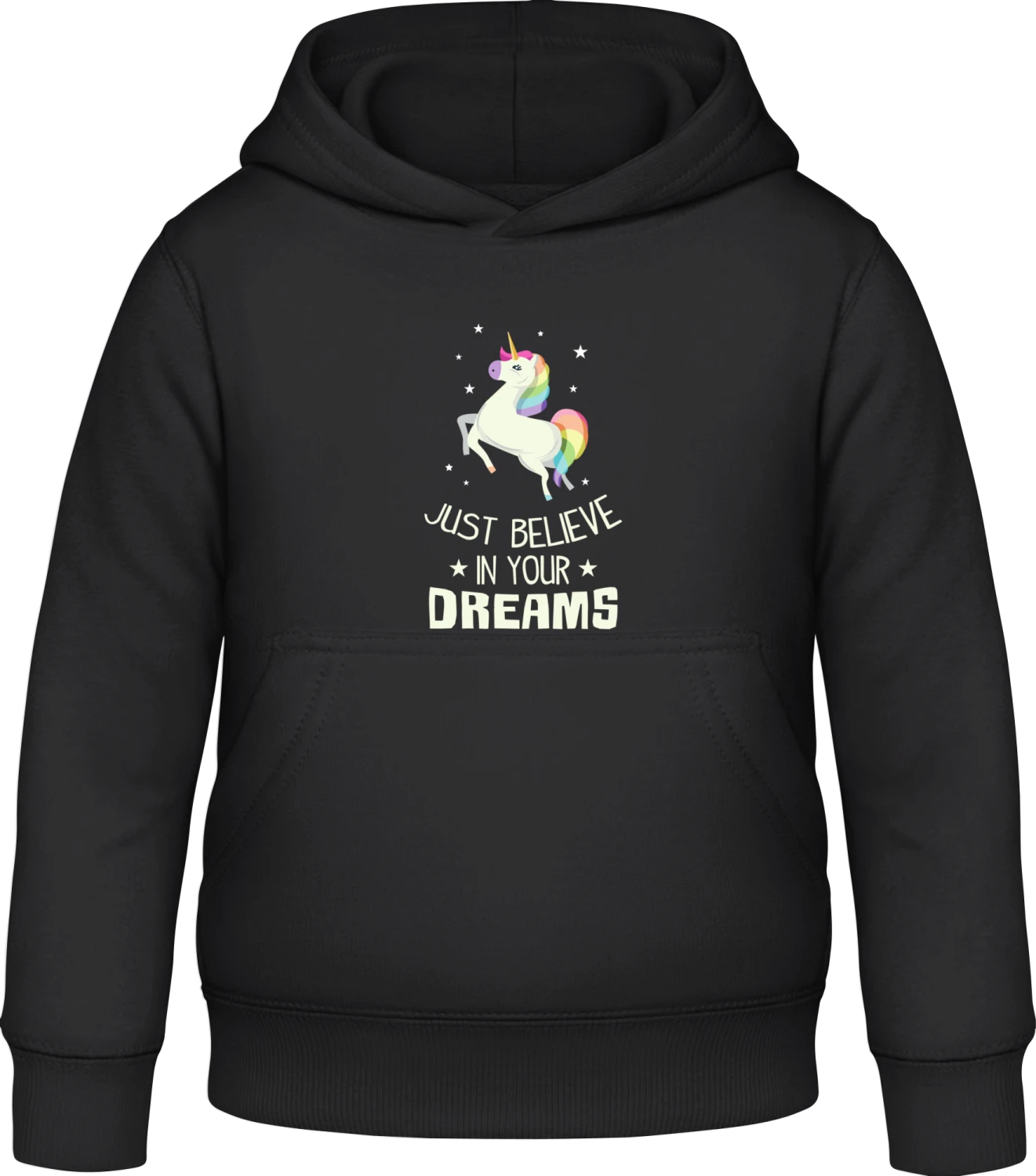 Believe In Your Dreams Unicorn - Black Awdis Hoodie Kids - Front