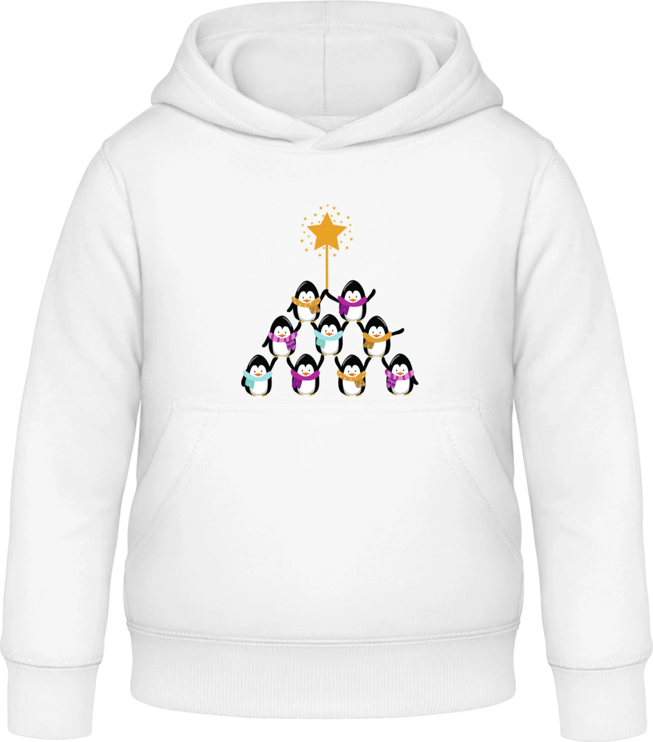 Penguin Christmas Tree - Arctic white Awdis Hoodie Kids - Front