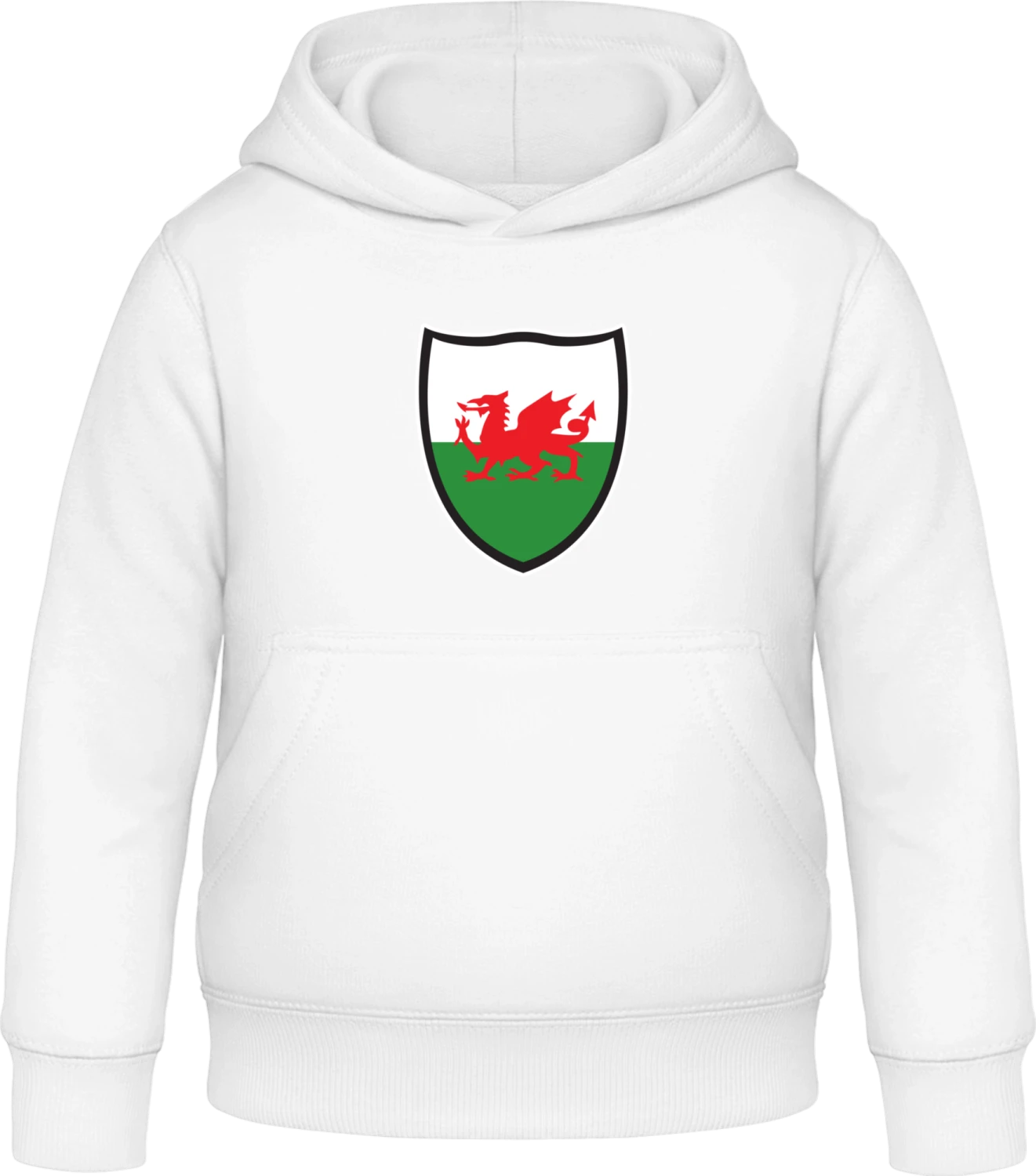 Wales Flag Shield - Arctic white Awdis Hoodie Kids - Front