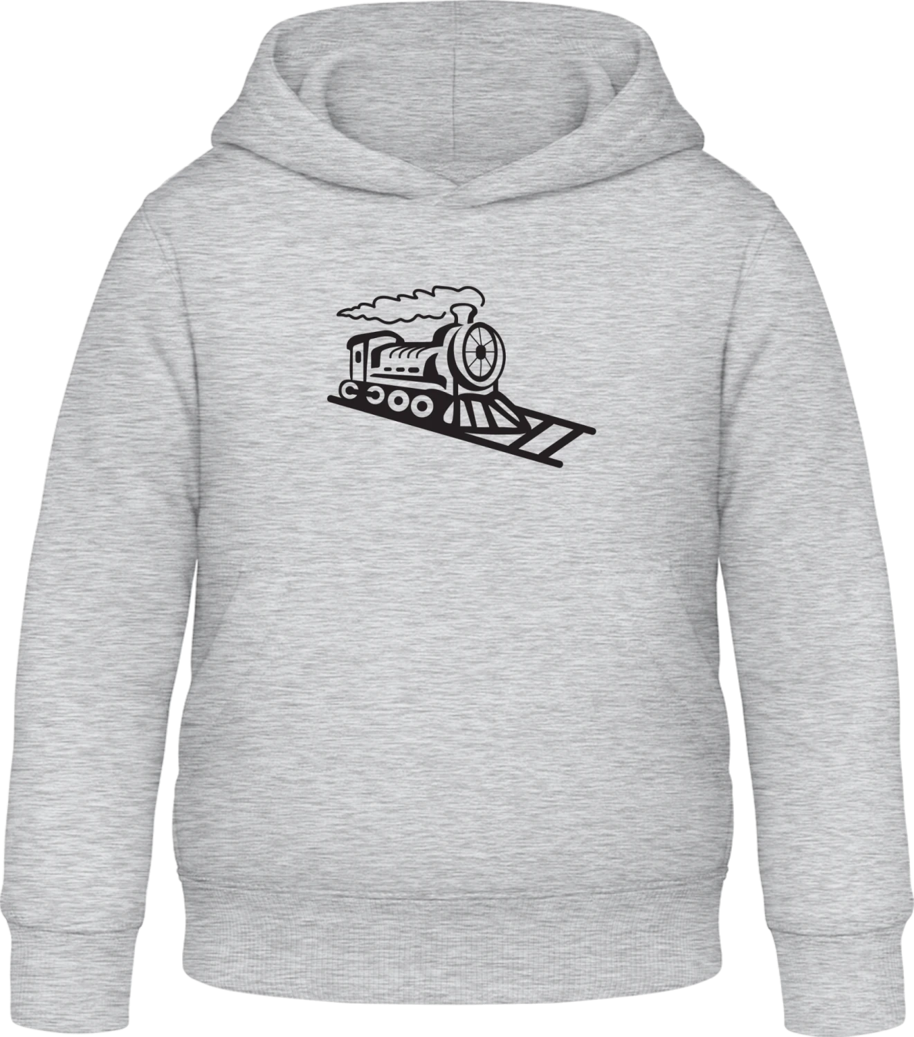 Locomotive Illustration - Heather Grey Awdis Hoodie Kids - Front