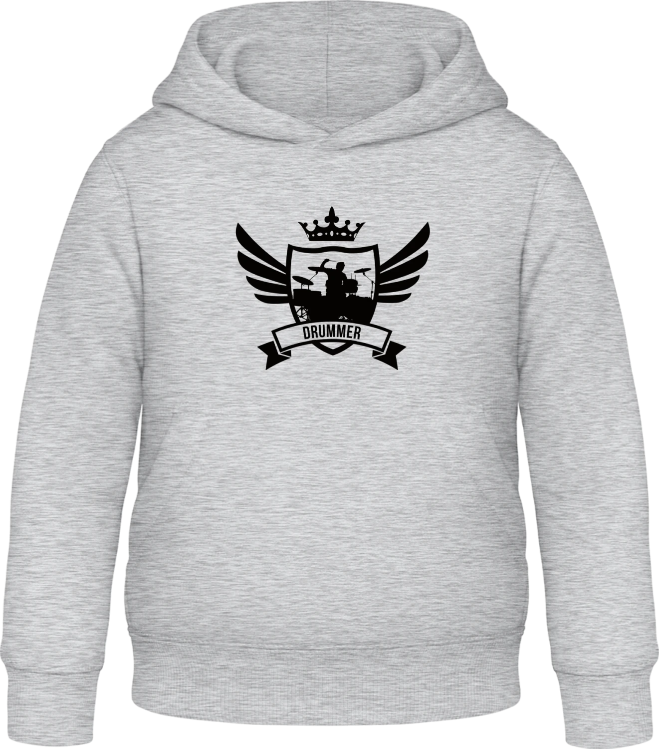 Drummer Winged - Heather Grey Awdis Hoodie Kids - Front