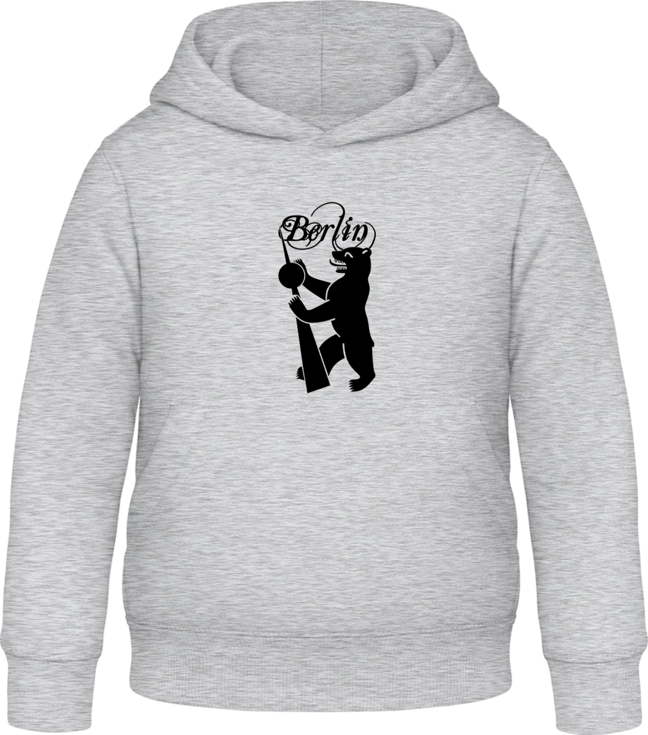 Berlin Bär - Heather Grey Awdis Hoodie Kids - Front