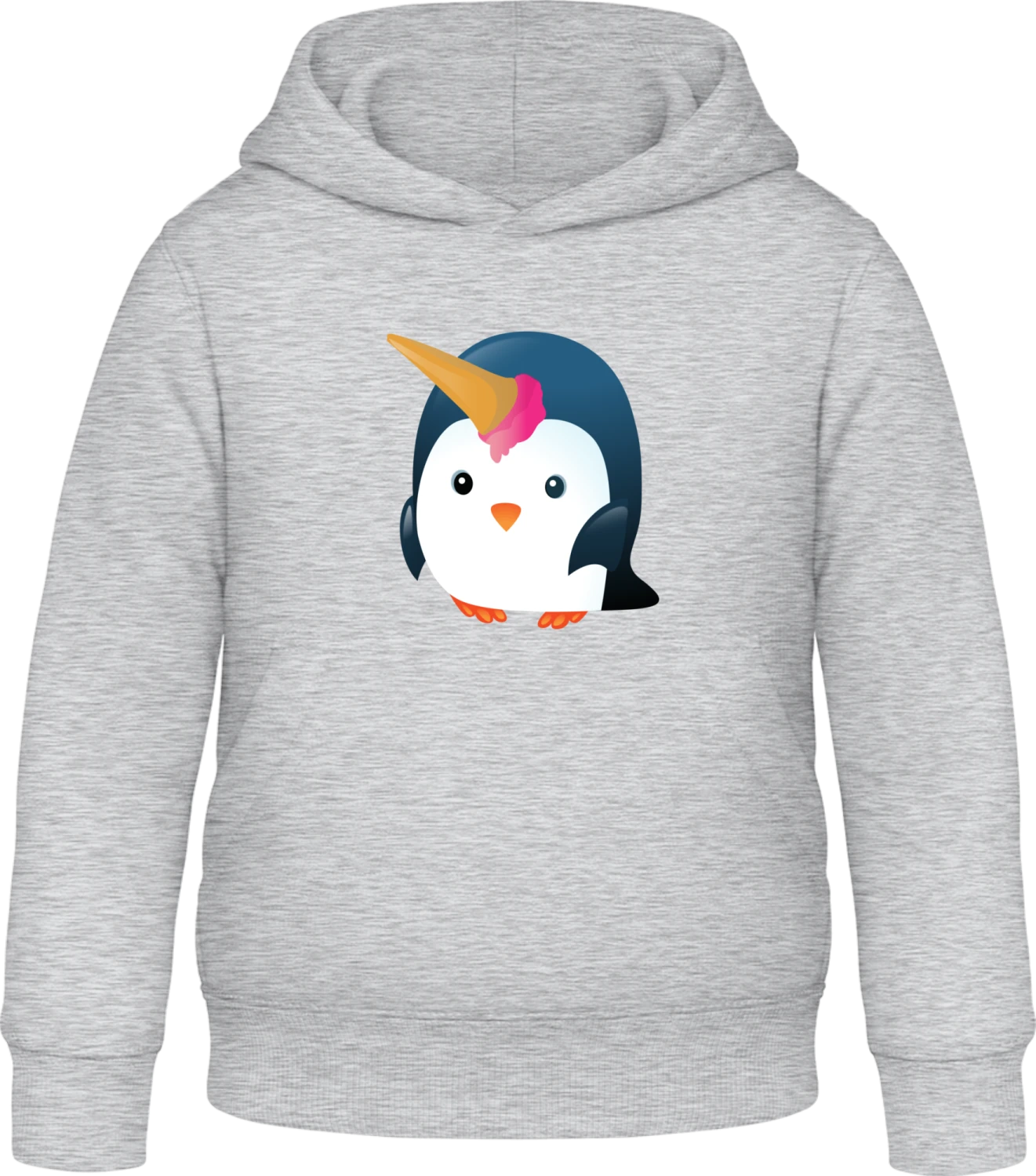 Unicorn Penguin - Heather Grey Awdis Hoodie Kids - Front