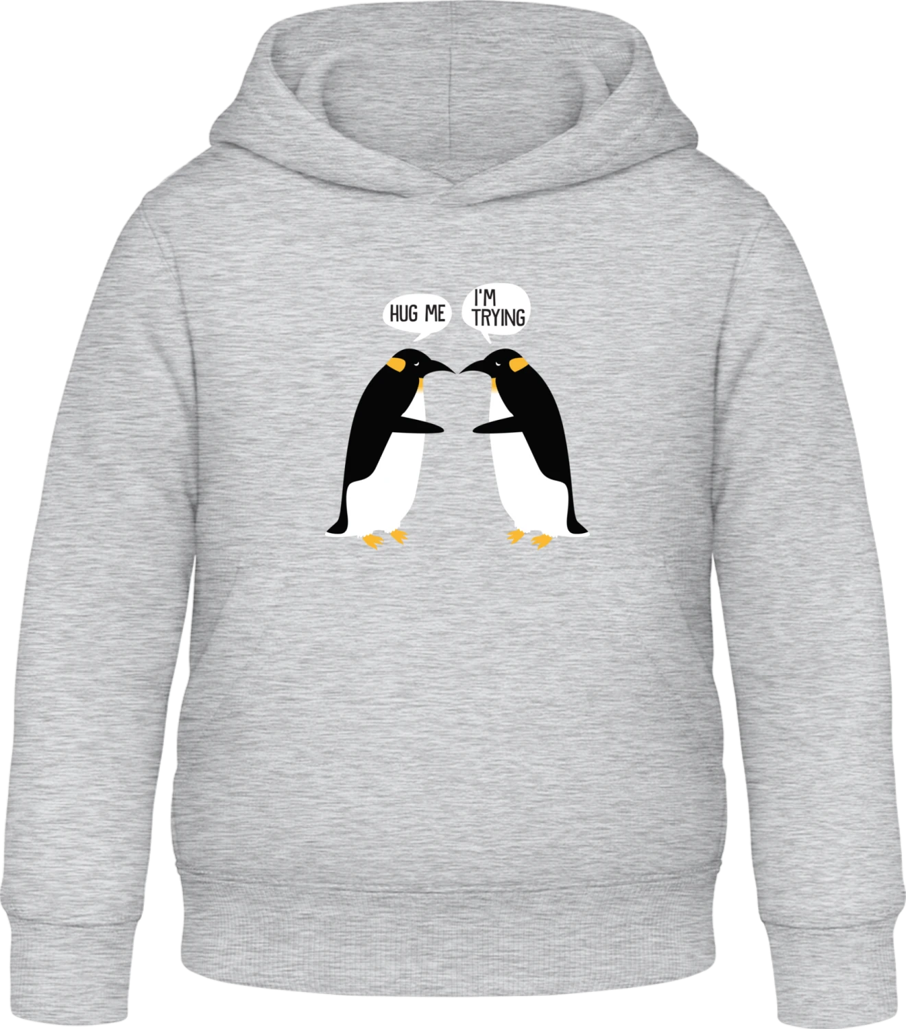 Penguin Hug Problems - Heather Grey Awdis Hoodie Kids - Front