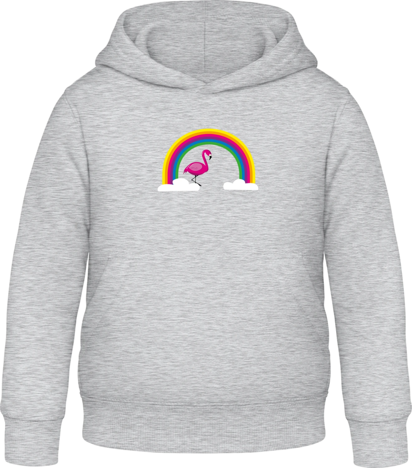 Flamingo Rainbow - Heather Grey Awdis Hoodie Kids - Front