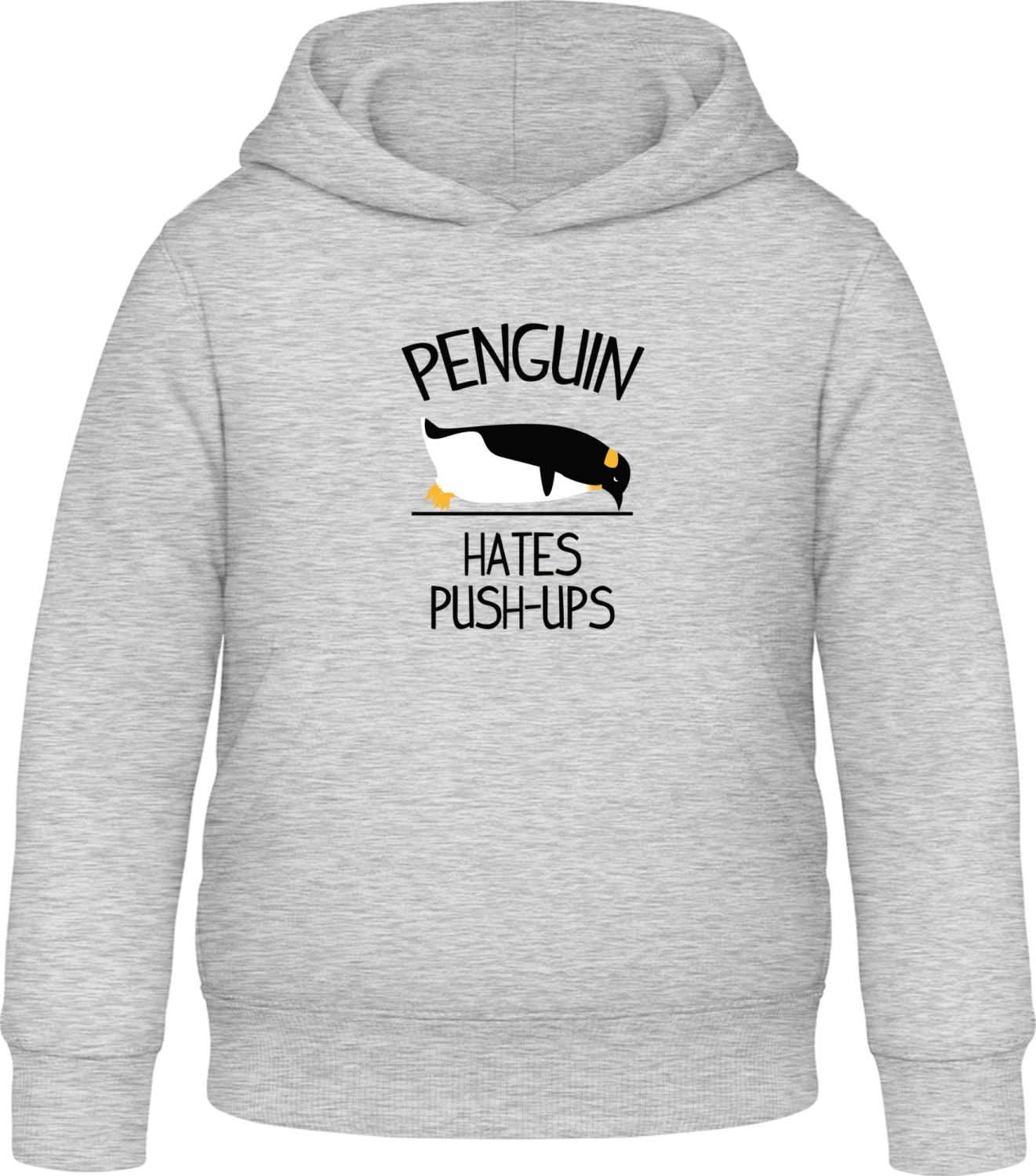 Penguins Hate Push Ups - Heather Grey Awdis Hoodie Kids - Front