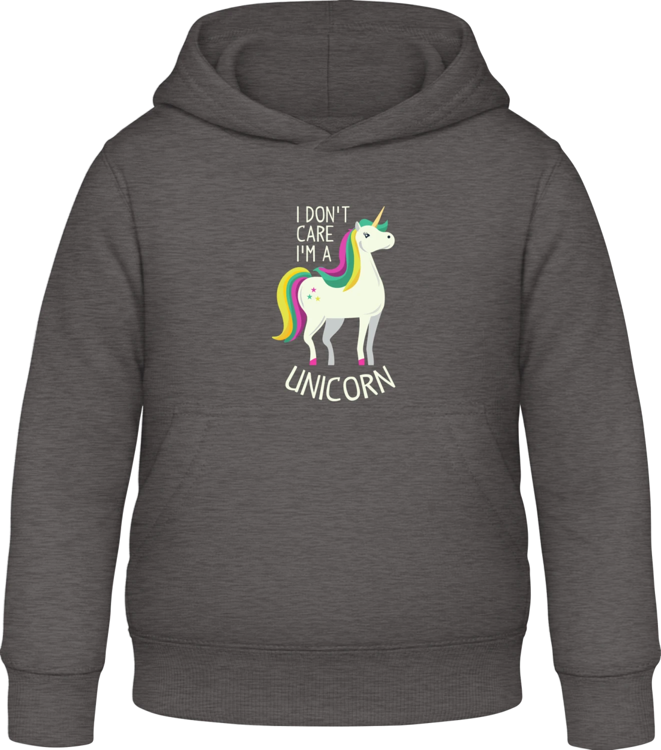 I don't care I'm a unicorn - Charcoal Awdis Hoodie Kids - Front