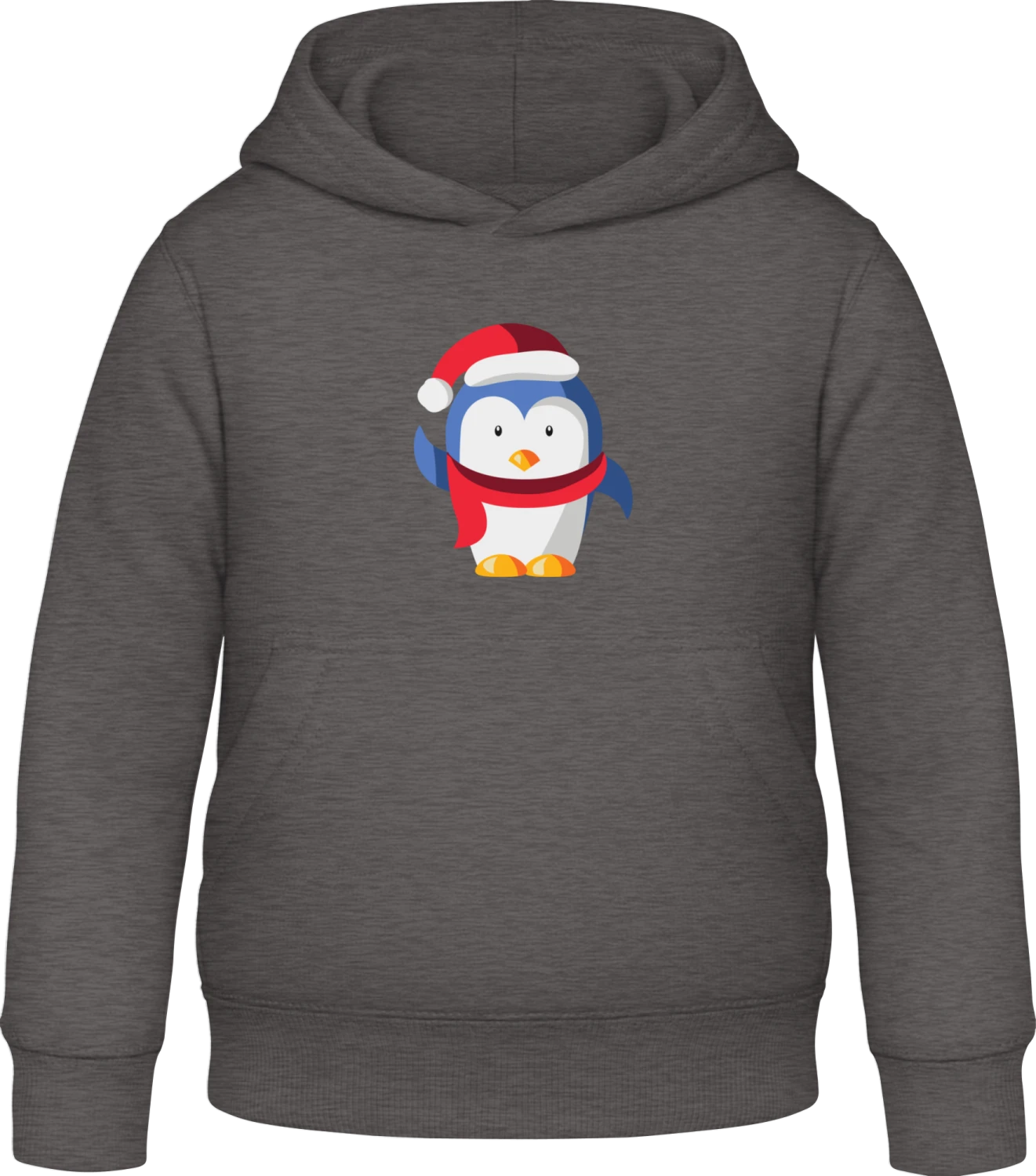 Christmas Penguin - Charcoal Awdis Hoodie Kids - Front