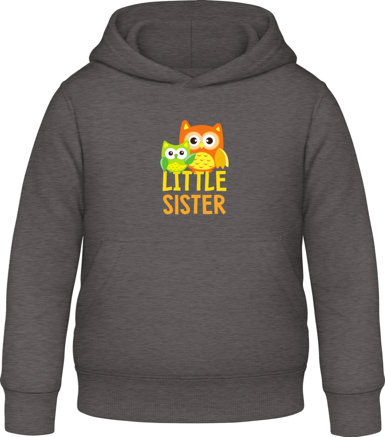 Little Sister Owl - Charcoal Awdis Hoodie Kids - Front