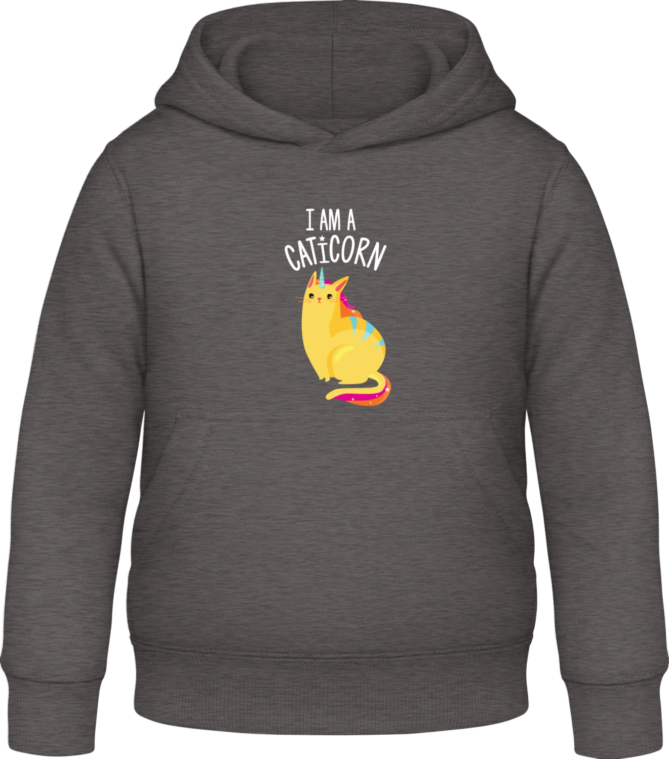 I Am A Caticorn - Charcoal Awdis Hoodie Kids - Front