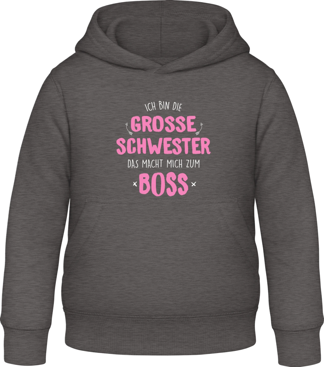 Ich bin die grosse Schwester BOSS - Charcoal Awdis Hoodie Kids - Front