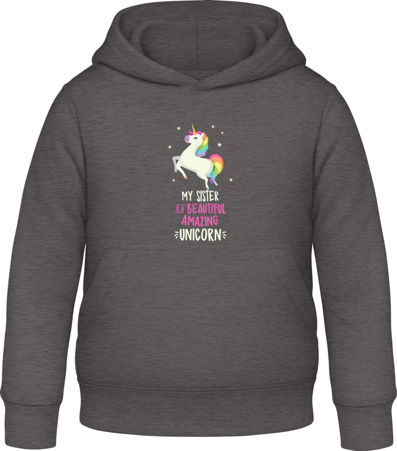 My Sister Is A Unicorn - Charcoal Awdis Hoodie Kids - Front