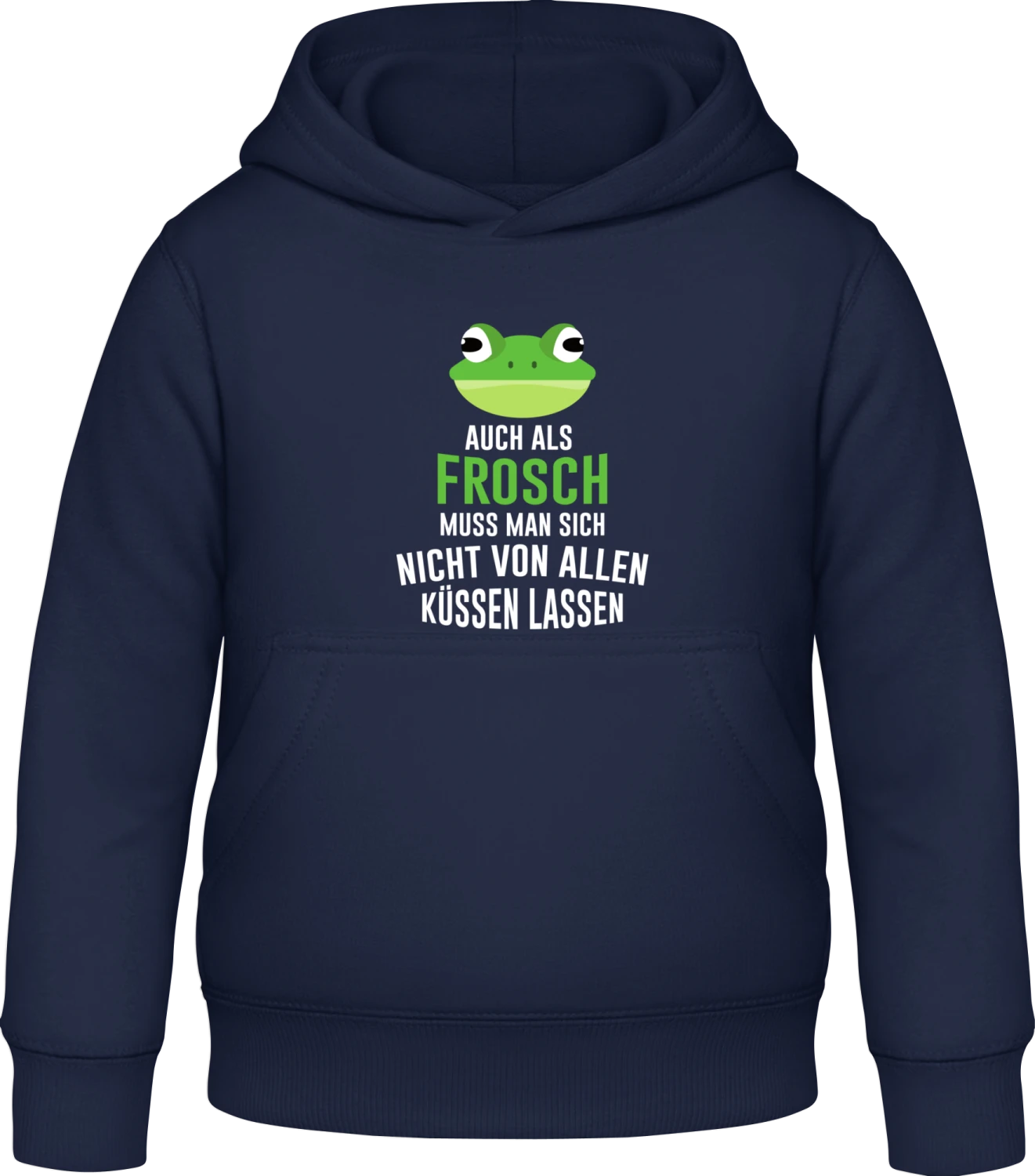 Auch als Frosch muss man sich nicht von allen küssen lassen  - Oxford navy Awdis Hoodie Kids - Front