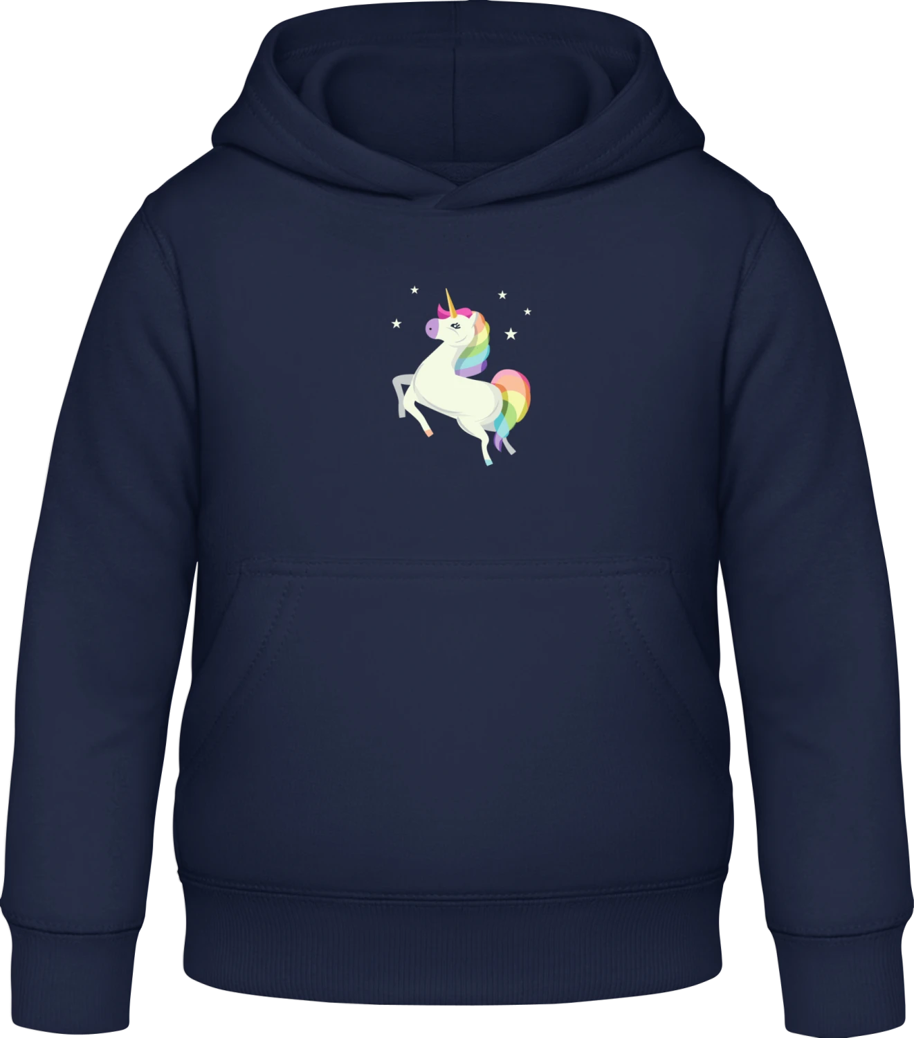 Unicorn Comic Illustration - Oxford navy Awdis Hoodie Kids - Front