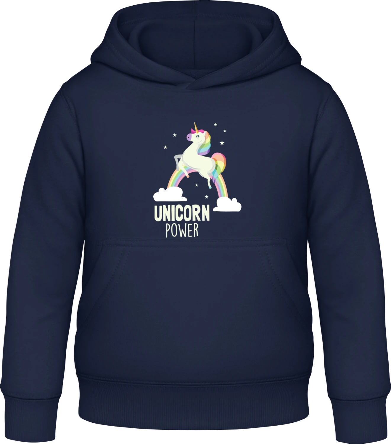 Unicorn Power - Oxford navy Awdis Hoodie Kids - Front