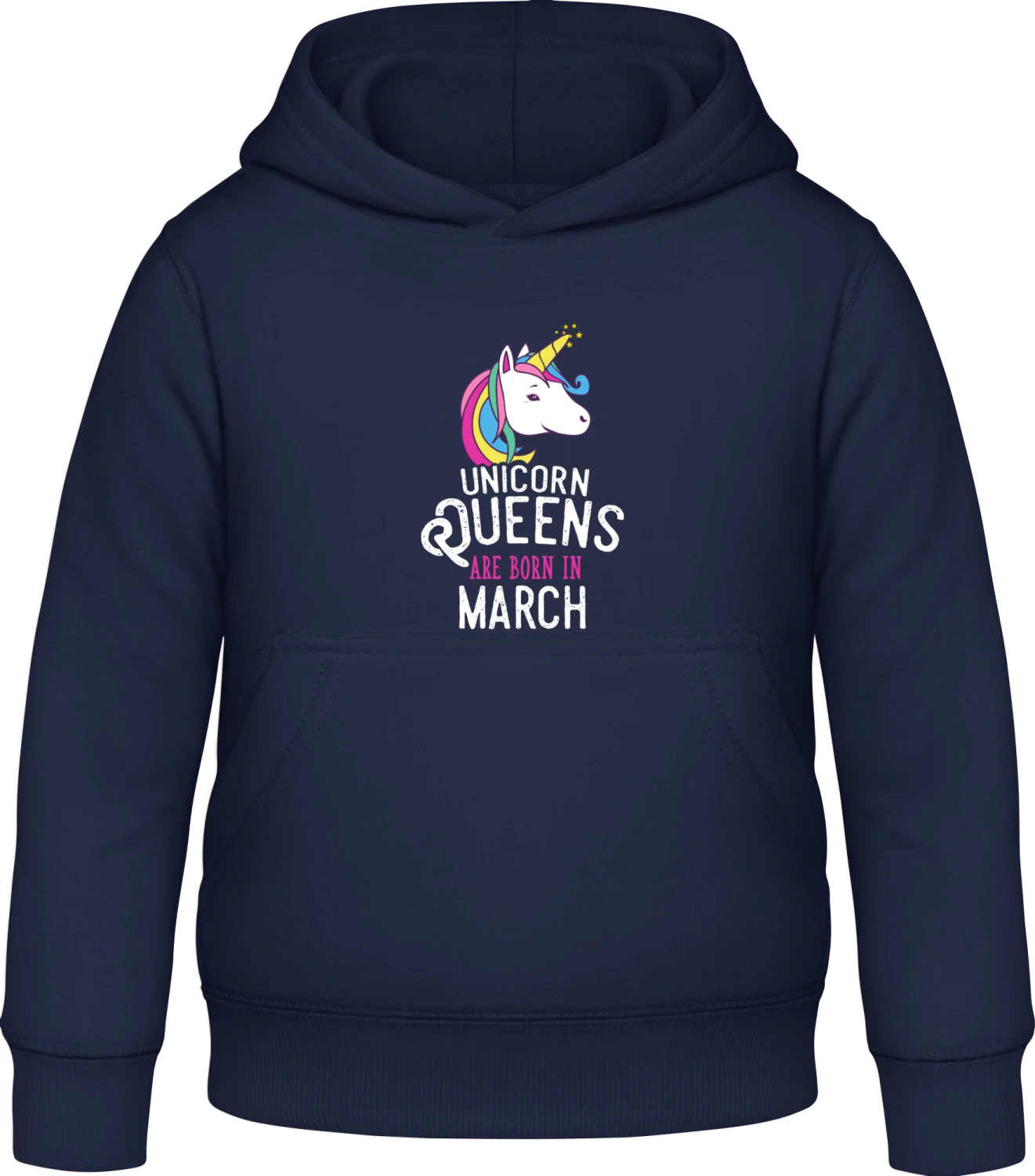 Unicorn Queens Are Born In March - Oxford navy Awdis Hoodie Kids - Front