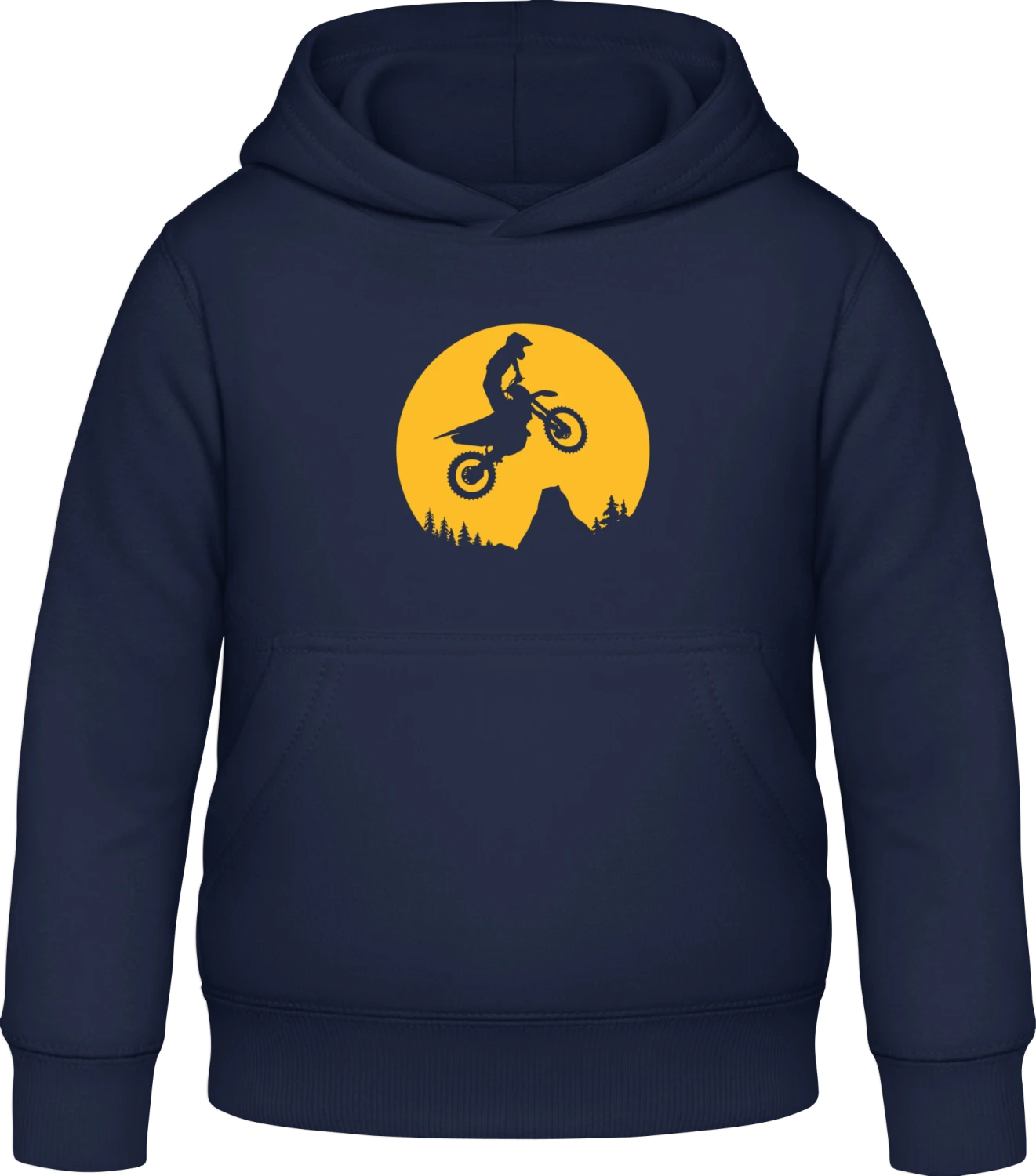 Man On A Motorcycle In The Moonlight - Oxford navy Awdis Hoodie Kids - Front