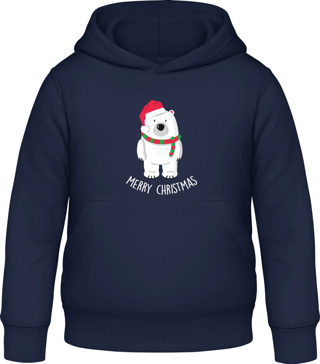 Merry Christmas Ice Bear - Oxford navy Awdis Hoodie Kids - Front