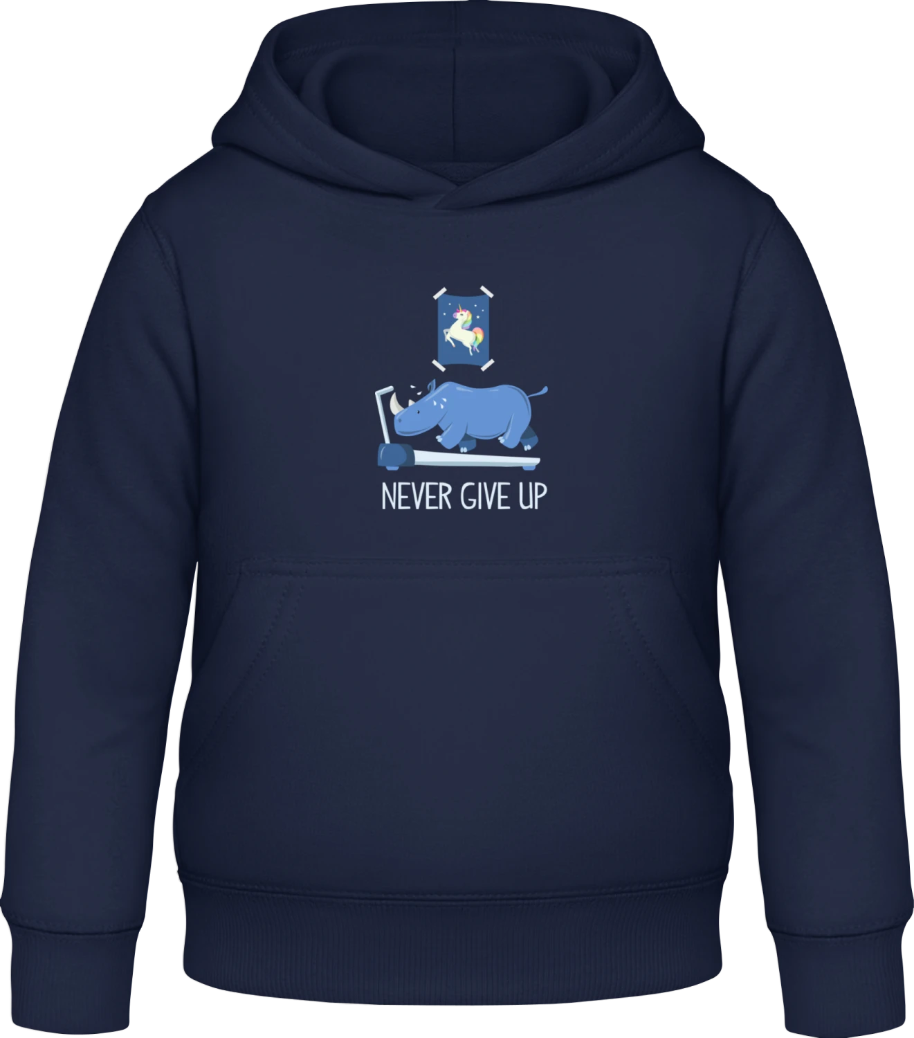 Never Give Up - Oxford navy Awdis Hoodie Kids - Front