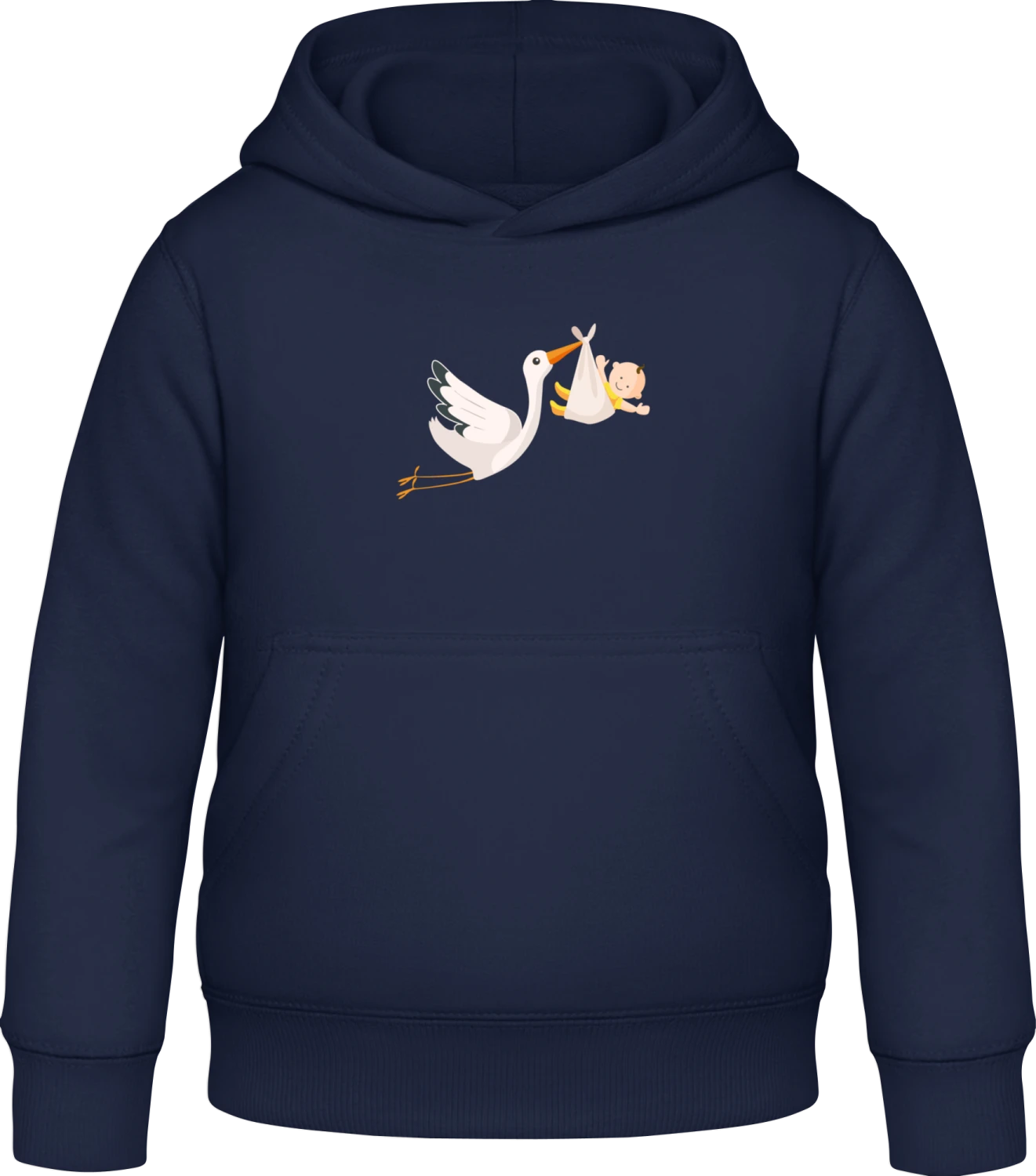 Stork And Baby Flying  - Oxford navy Awdis Hoodie Kids - Front