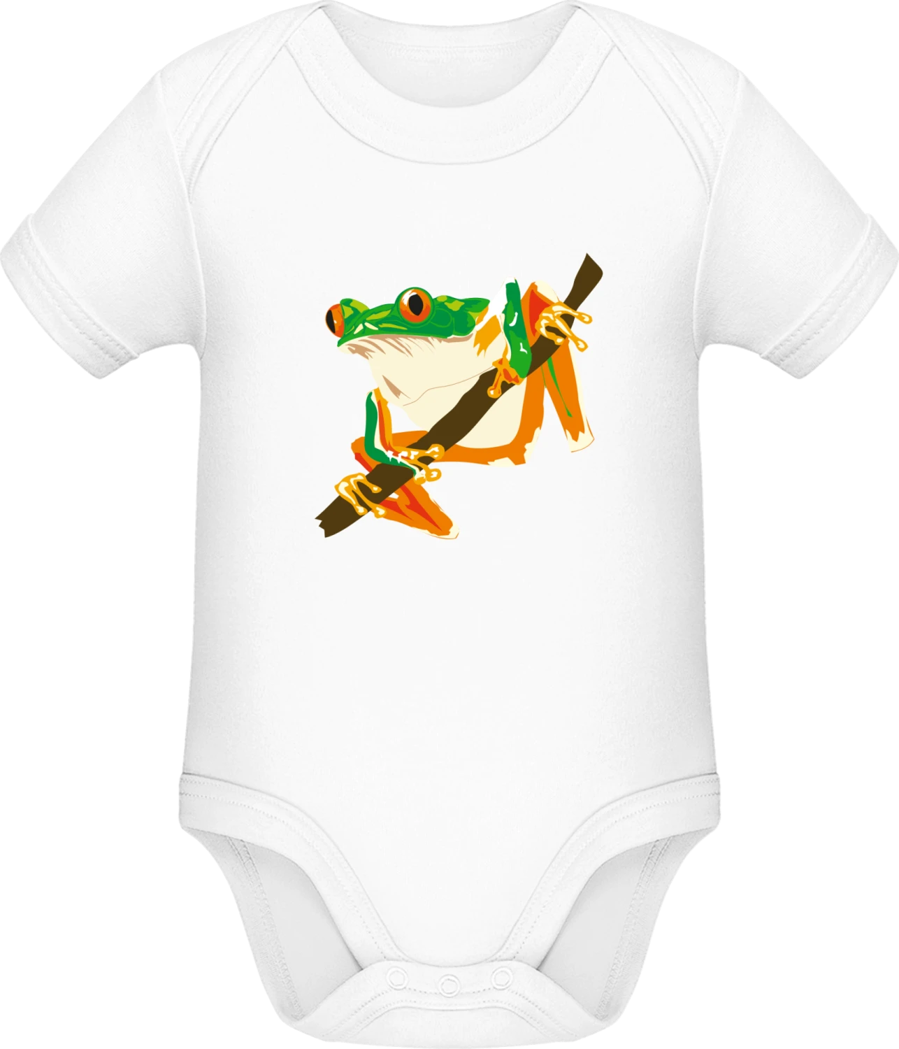 Red Eyed Tree Frog On The Tree - White Sonar SSL organic babybodsuit - Front