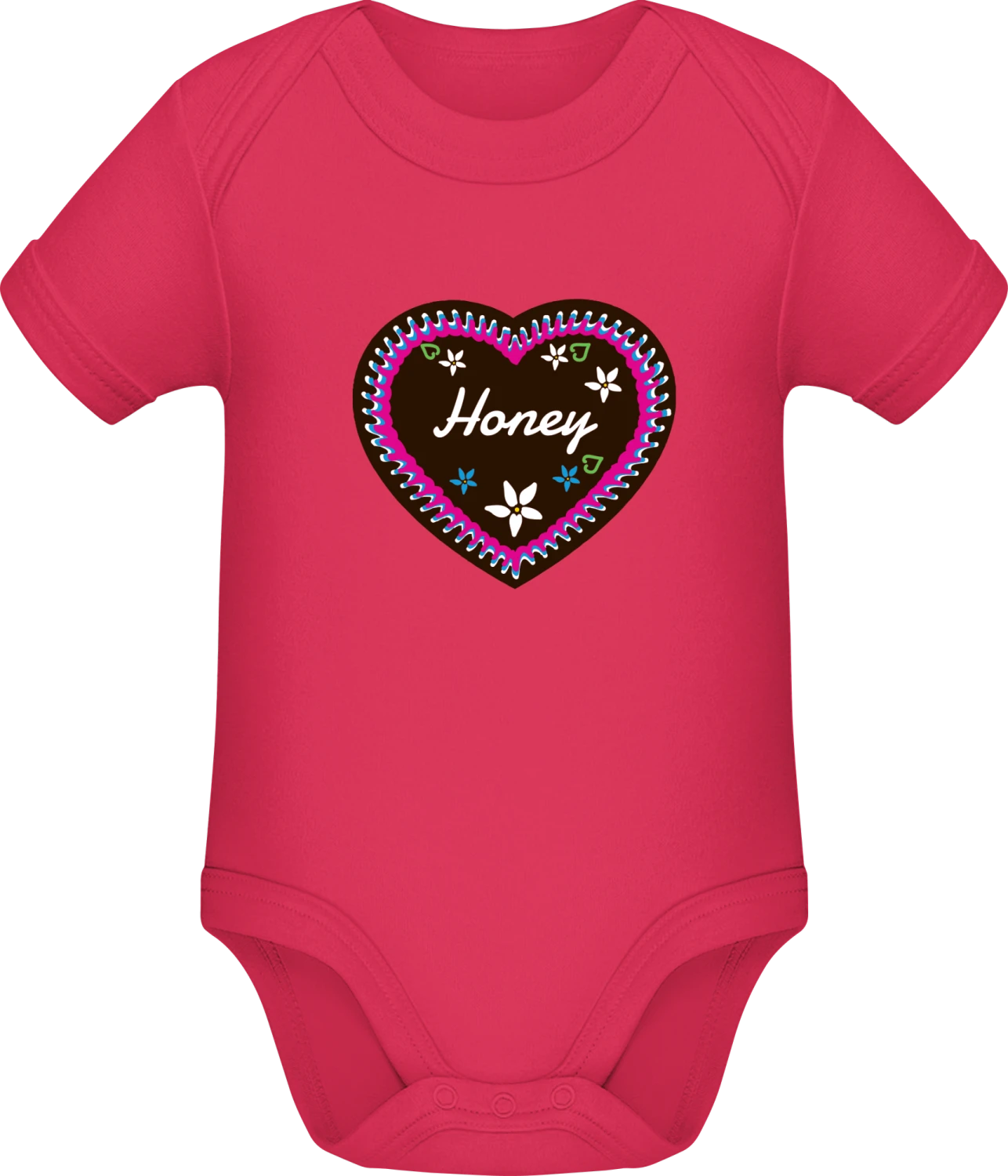 Honey Gingerbread heart - Sorbet Sonar SSL organic babybodsuit - Front