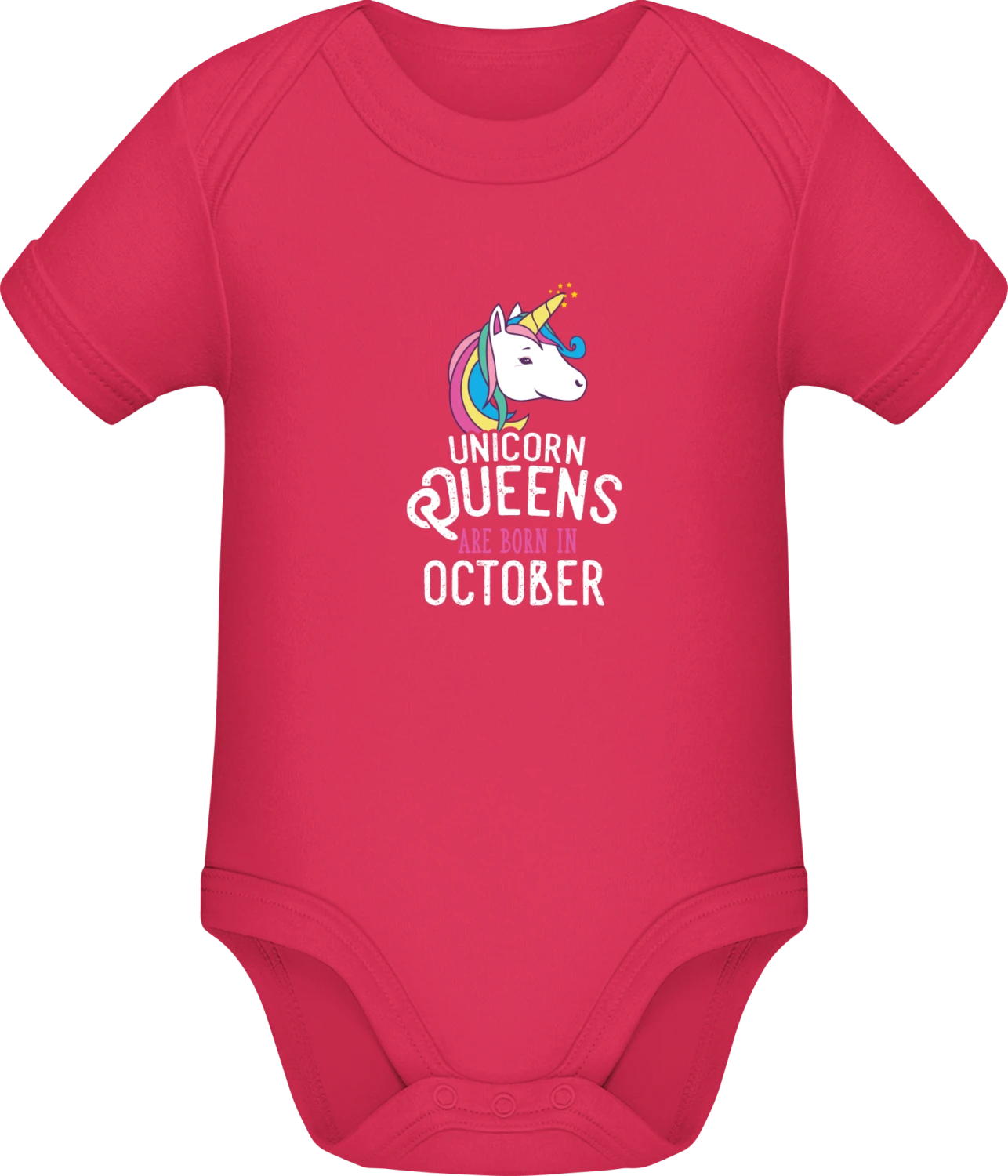 Unicorn Queens Are Born In October - Sorbet Sonar SSL organic babybodsuit - Front