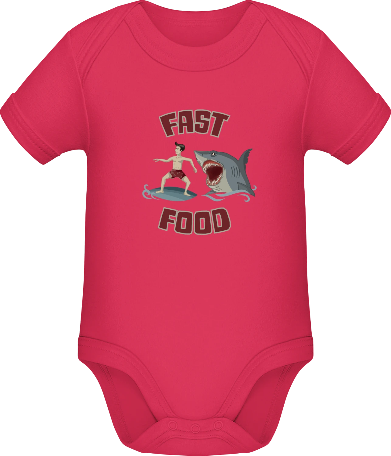 Fast Food Surfer vs Shark - Sorbet Sonar SSL organic babybodsuit - Front