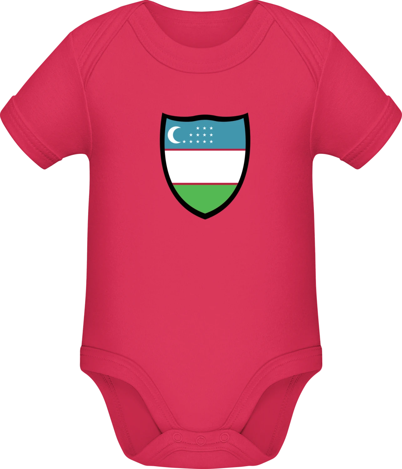 Uzbekistan Flag Shield - Sorbet Sonar SSL organic babybodsuit - Front