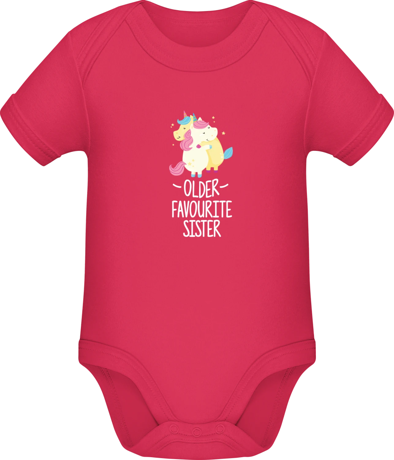 Older Favourite Sister Unicorn - Sorbet Sonar SSL organic babybodsuit - Front