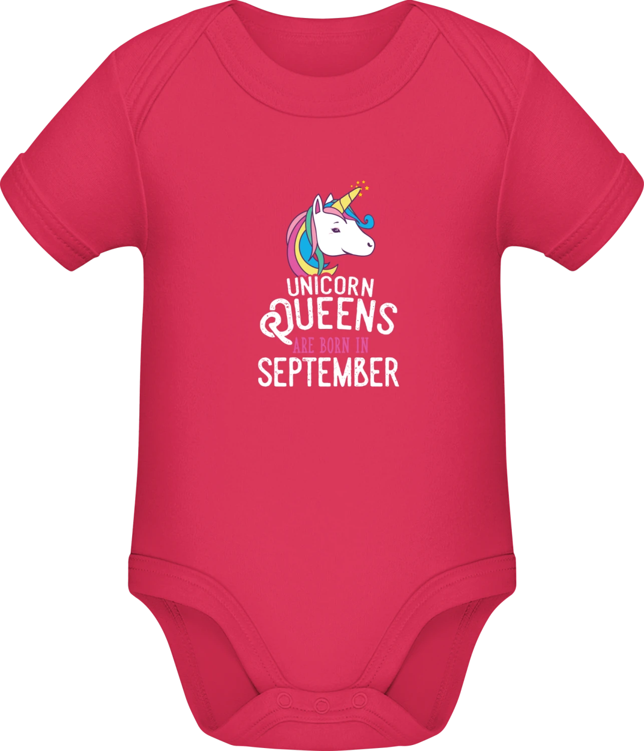 Unicorn Queens Are Born In September - Sorbet Sonar SSL organic babybodsuit - Front