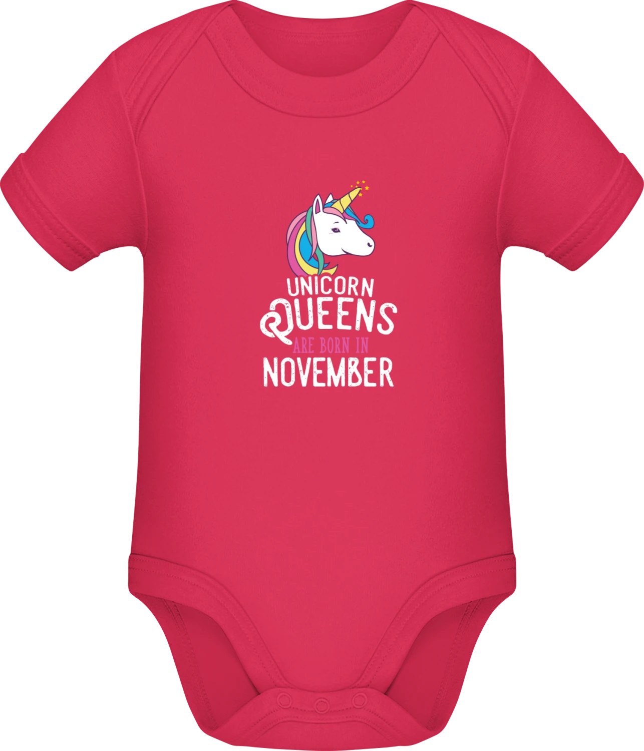 Unicorn Queens Are Born In November - Sorbet Sonar SSL organic babybodsuit - Front