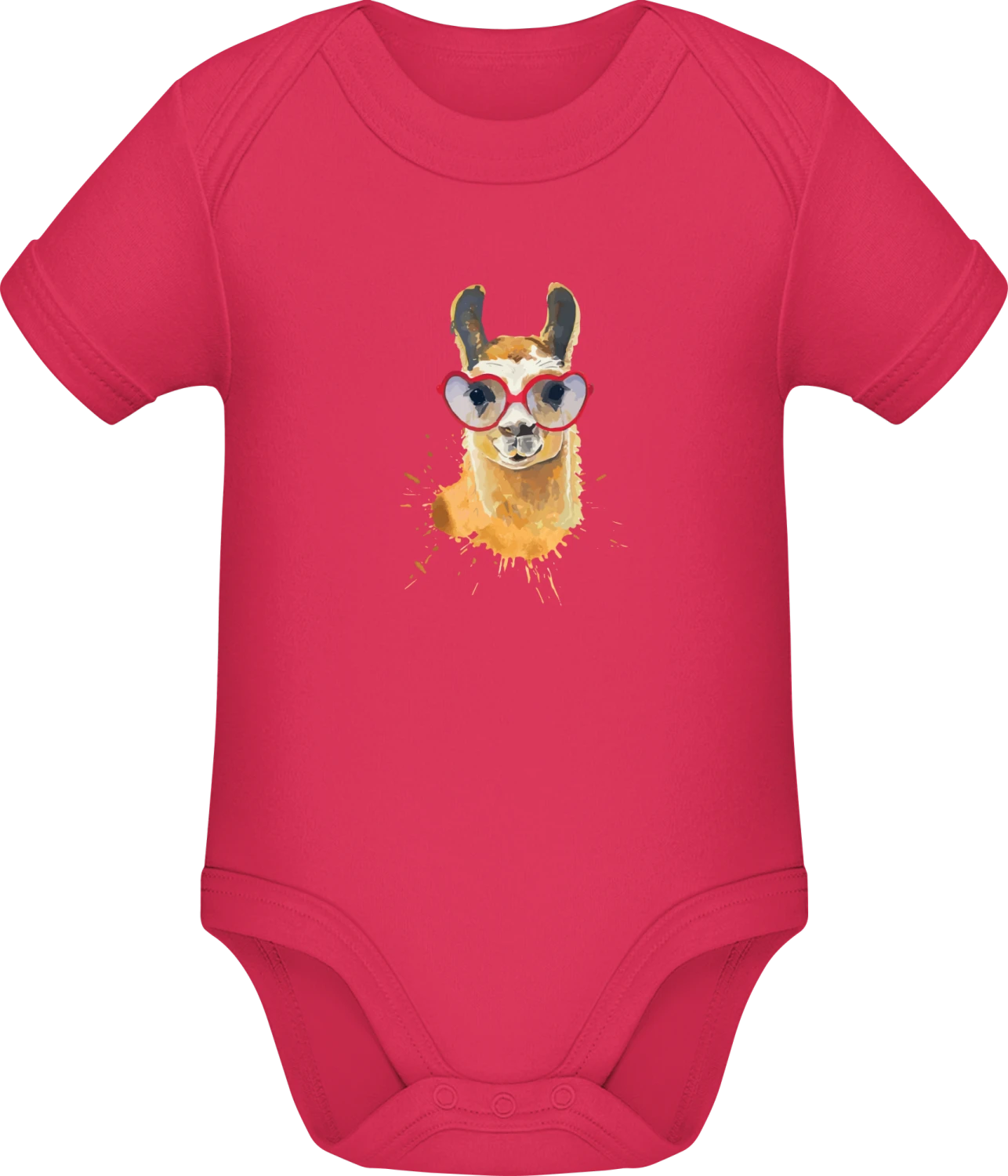 Llama With Heart Shaped Sunglasses - Sorbet Sonar SSL organic babybodsuit - Front