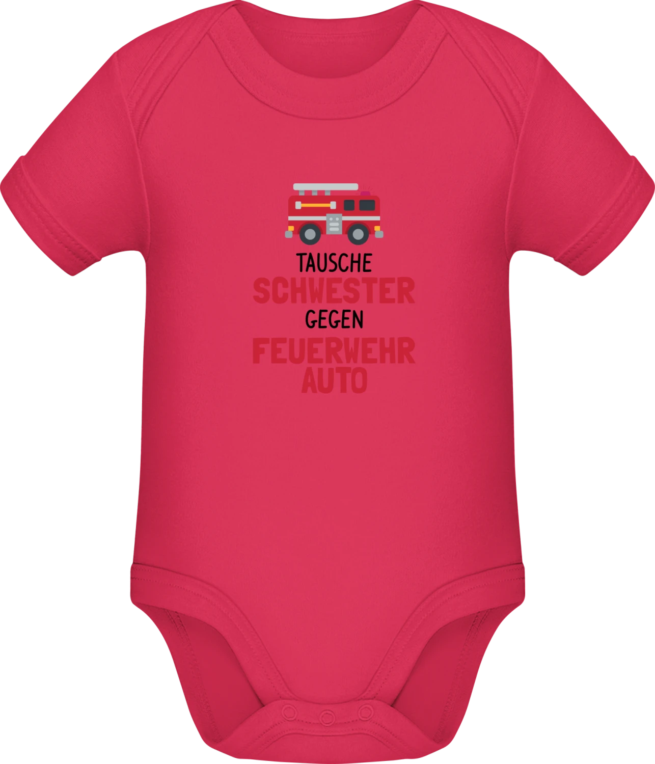 Tausche Schwester gegen Feuerwehrauto - Sorbet Sonar SSL organic babybodsuit - Front