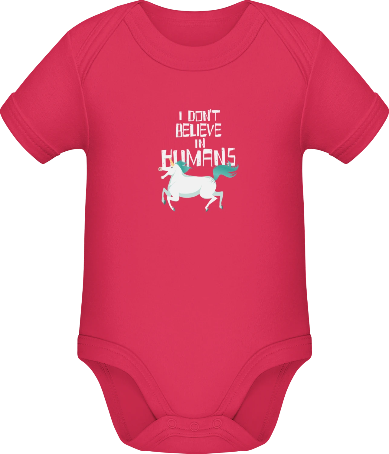 I Don't Believe In Humans Unicorn - Sorbet Sonar SSL organic babybodsuit - Front