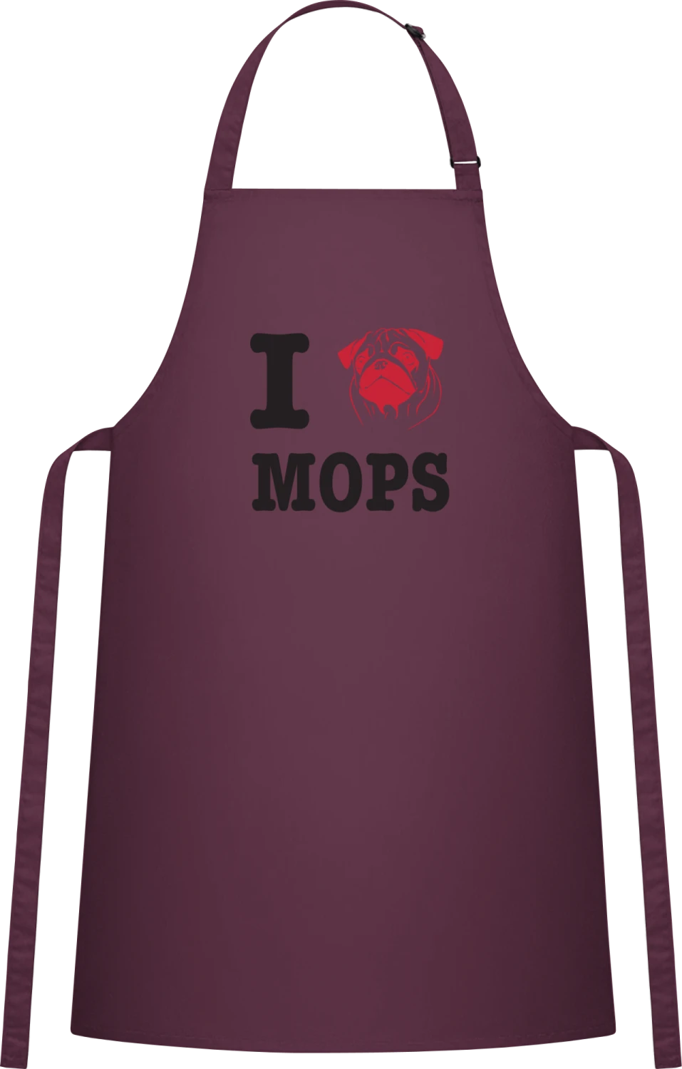 I Love Mops - Aubergine Cotton Bib Apron - Front