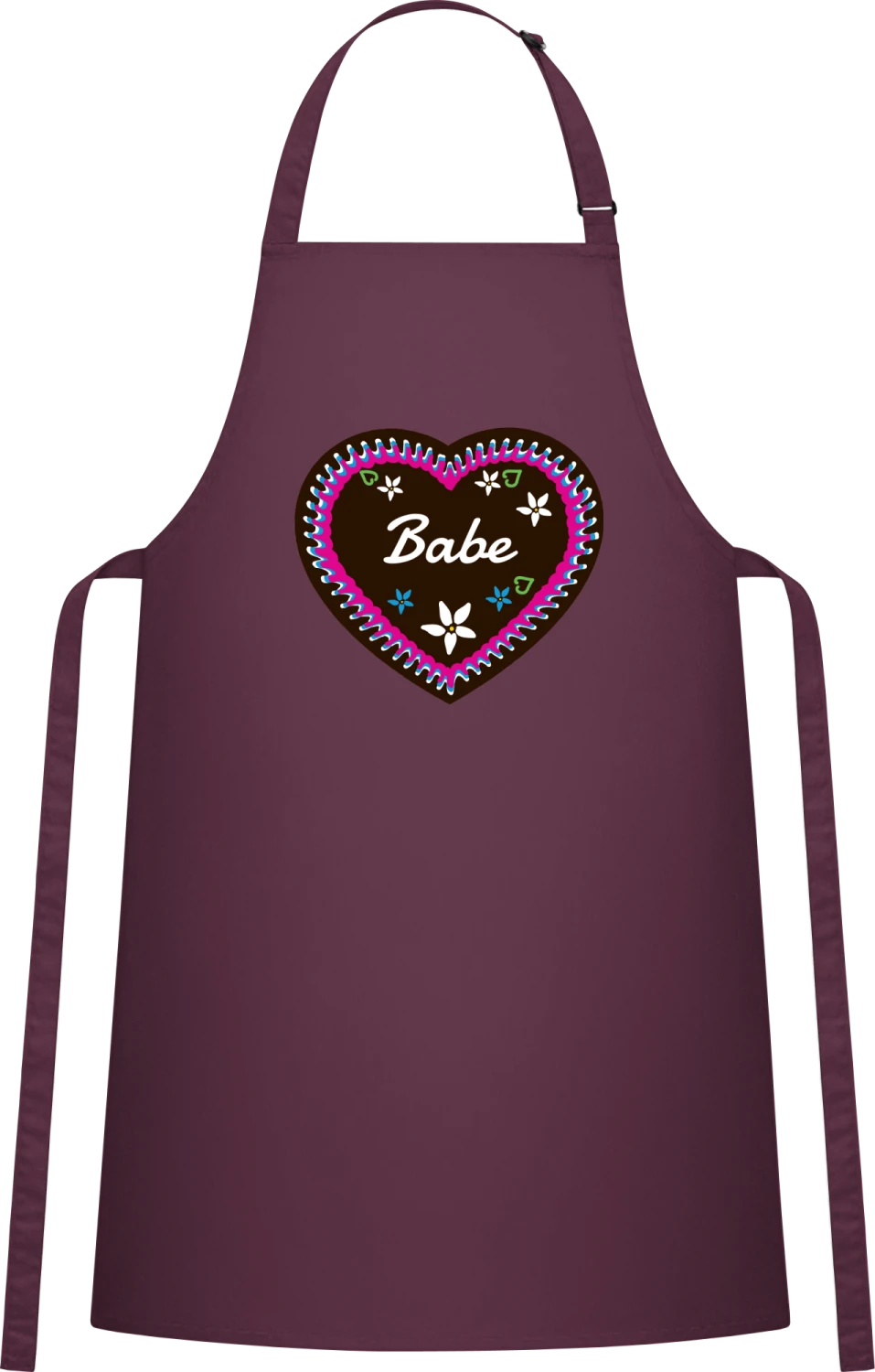 Babe Gingerbread Heart - Aubergine Cotton Bib Apron - Front