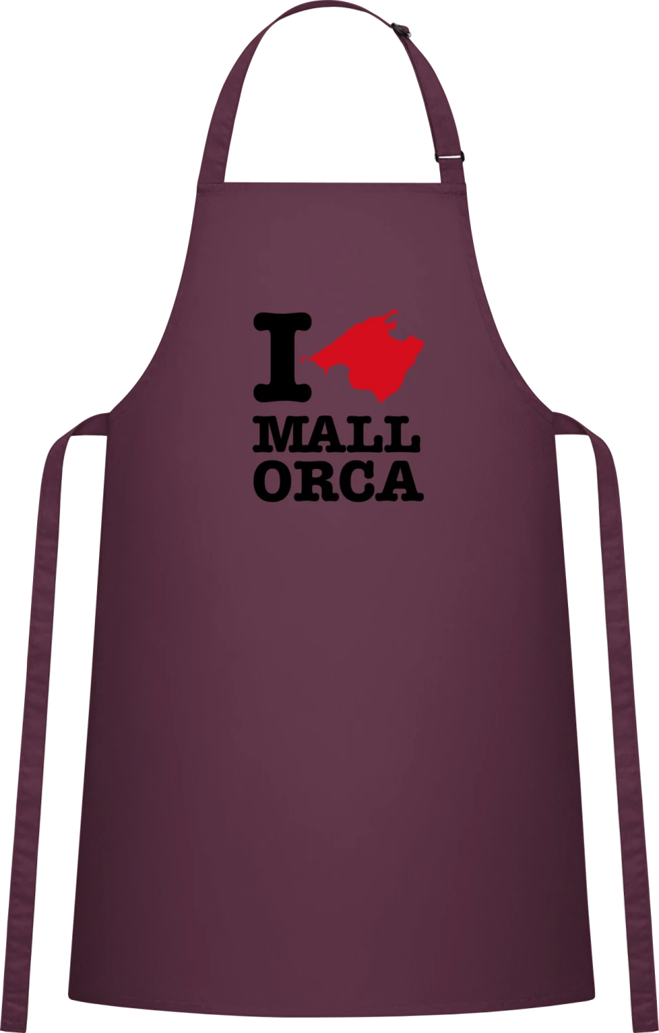 I Love Mallorca - Aubergine Cotton Bib Apron - Front