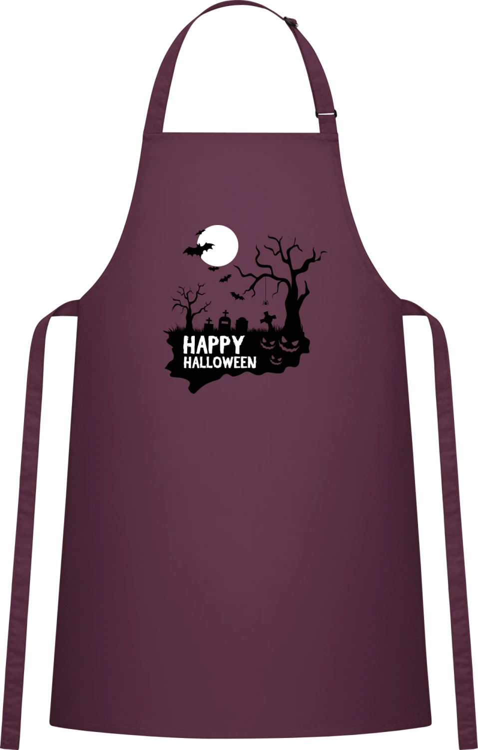 Happy Halloween Scene - Aubergine Cotton Bib Apron - Front