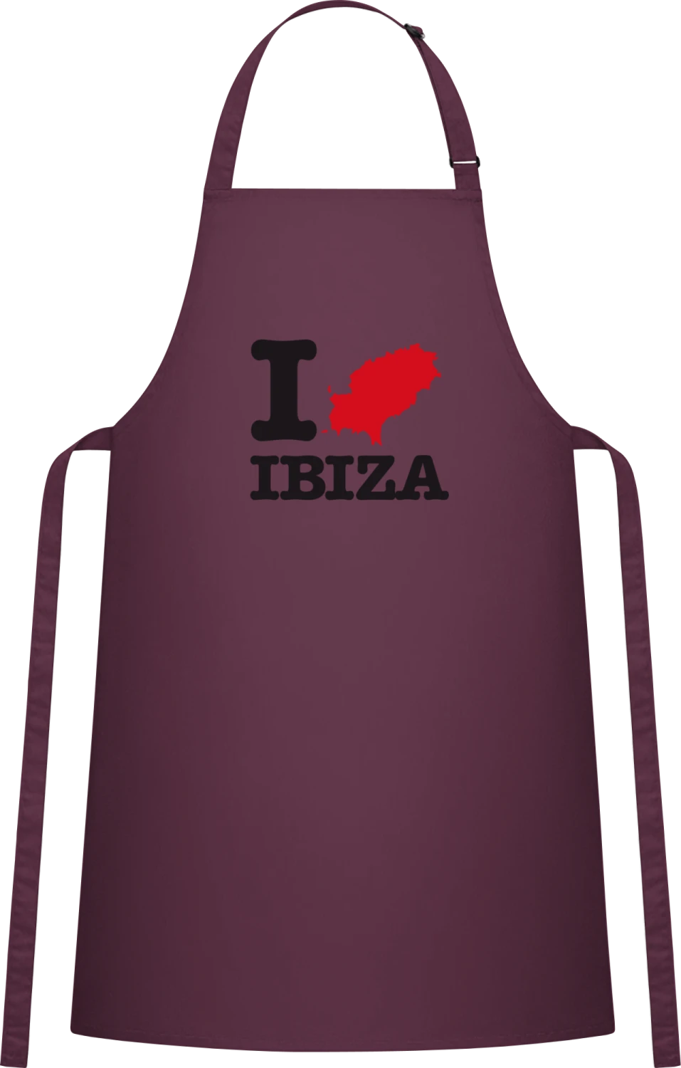 I Love Ibiza - Aubergine Cotton Bib Apron - Front