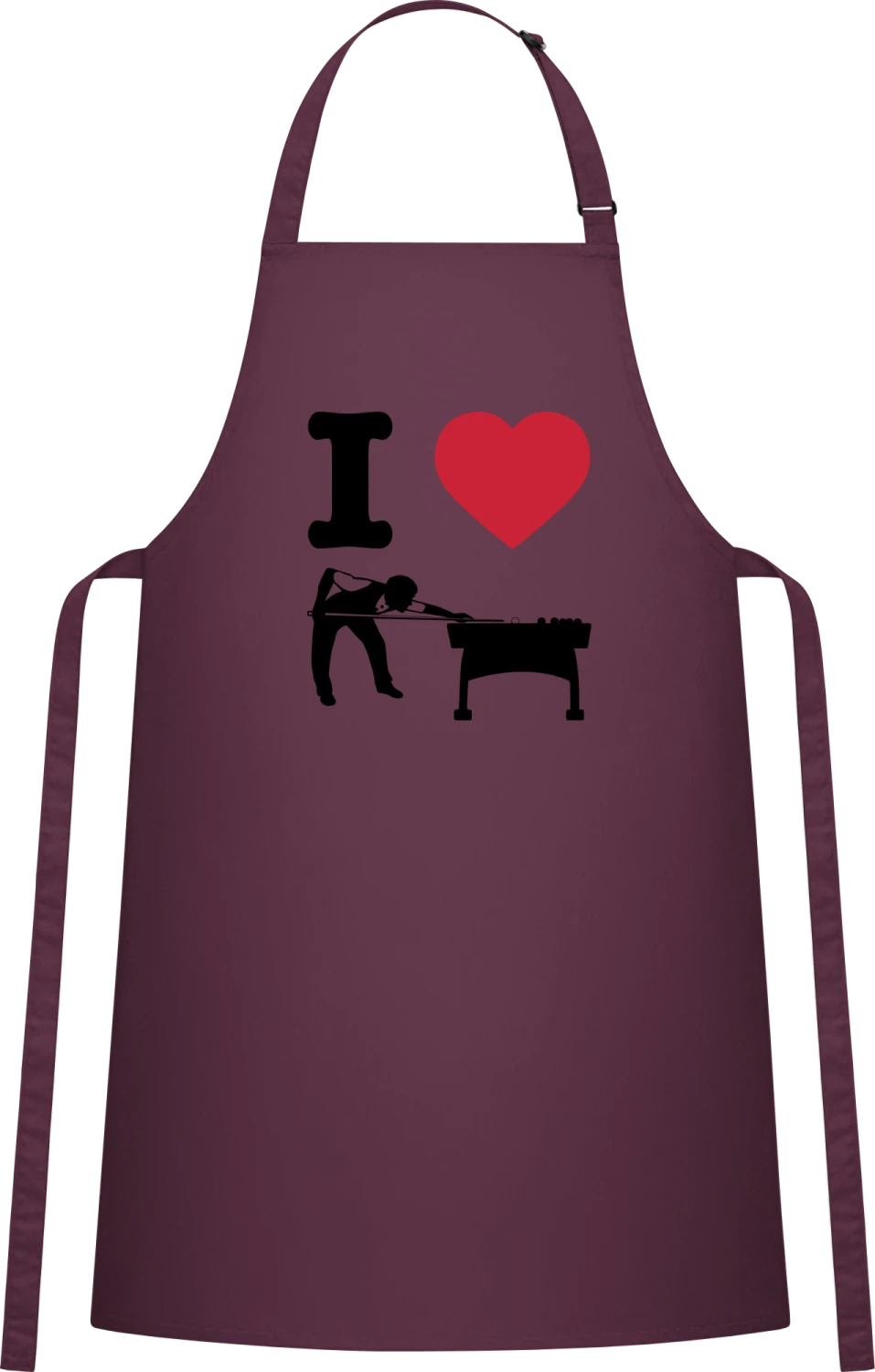 I Love Billiards - Aubergine Cotton Bib Apron - Front