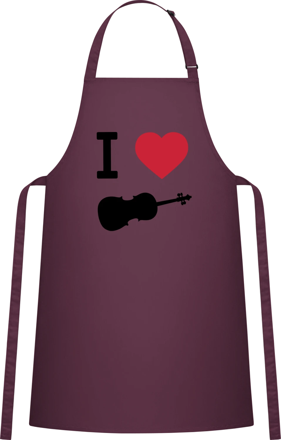 I Heart Violin - Aubergine Cotton Bib Apron - Front