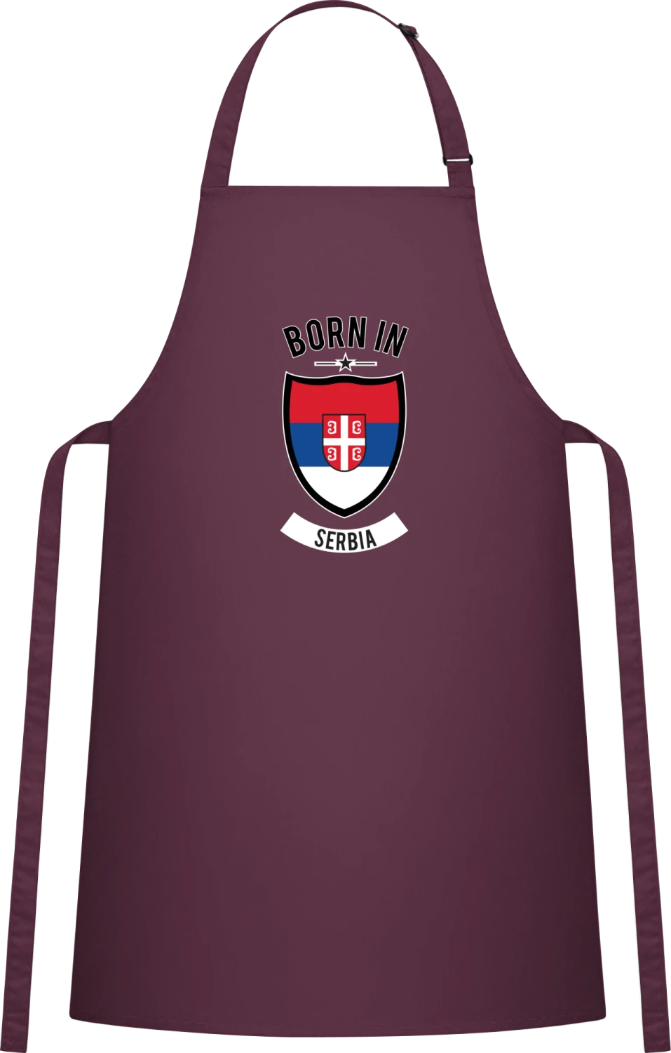 Born in Serbia - Aubergine Cotton Bib Apron - Front