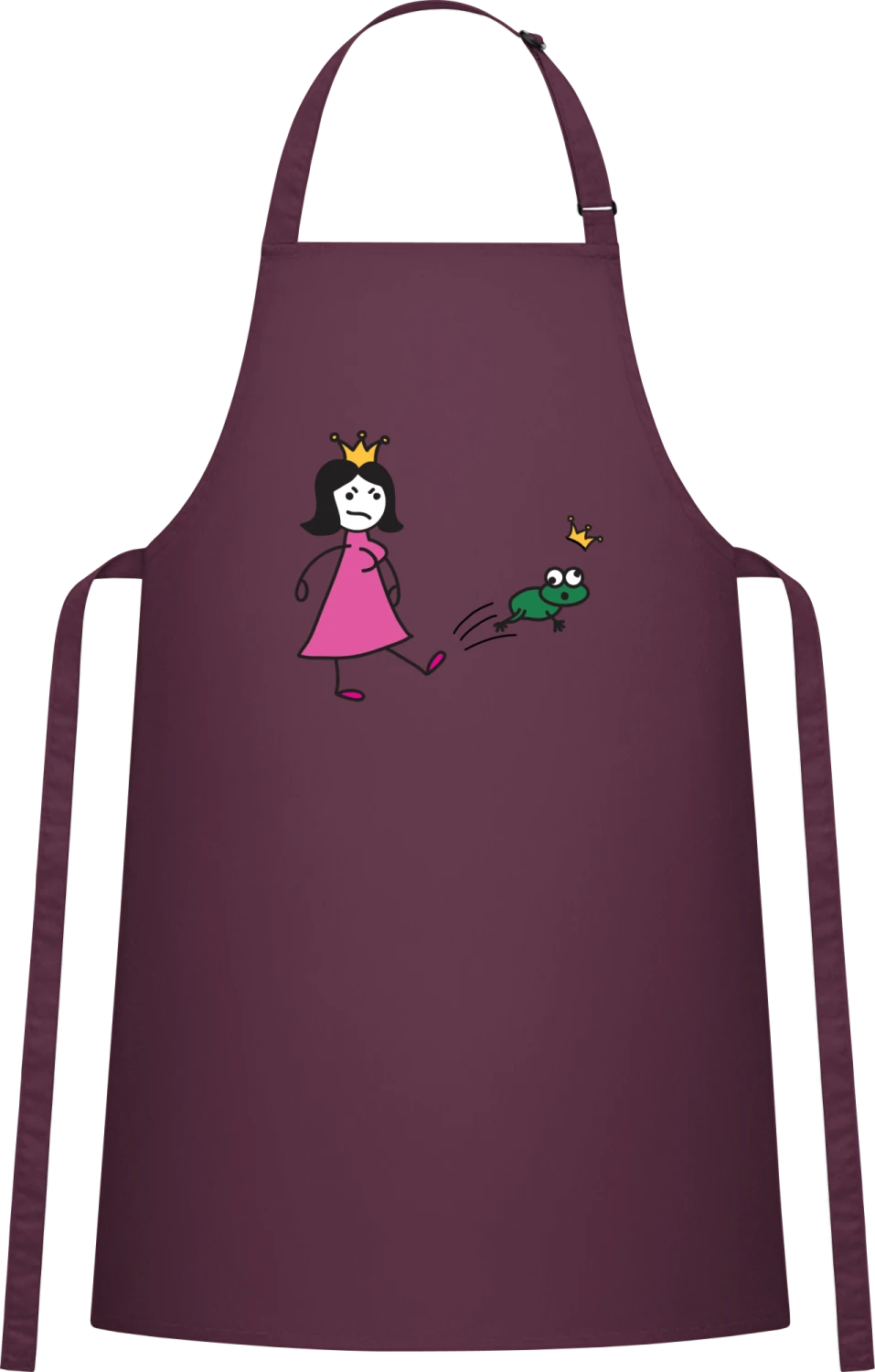 Princess Kicks Off Frog - Aubergine Cotton Bib Apron - Front