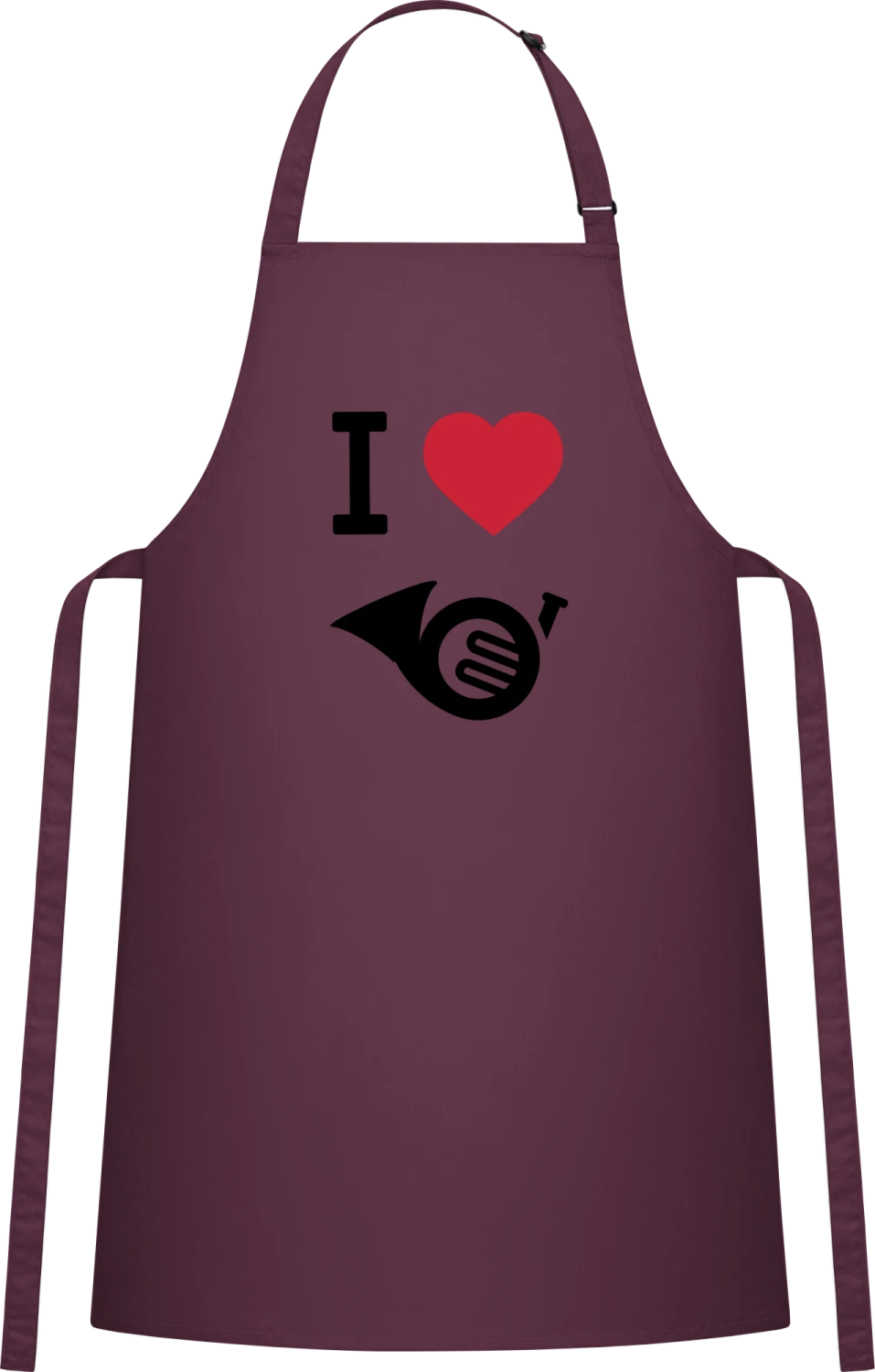 I Heart French Horn - Aubergine Cotton Bib Apron - Front