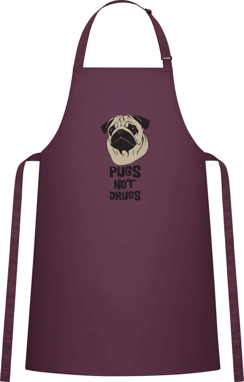 Pugs Not Drugs - Aubergine Cotton Bib Apron - Front