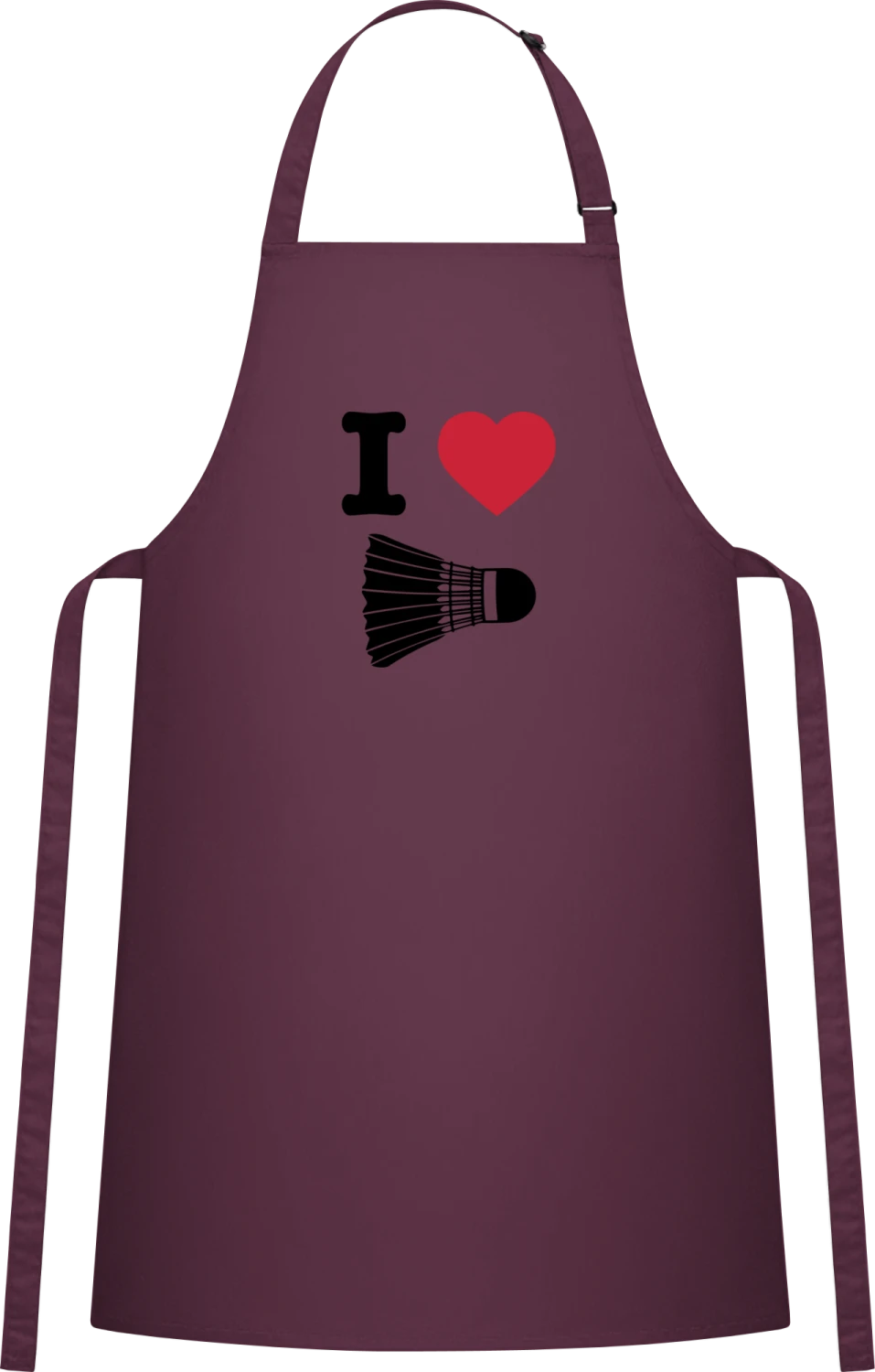 I Heart Badminton - Aubergine Cotton Bib Apron - Front