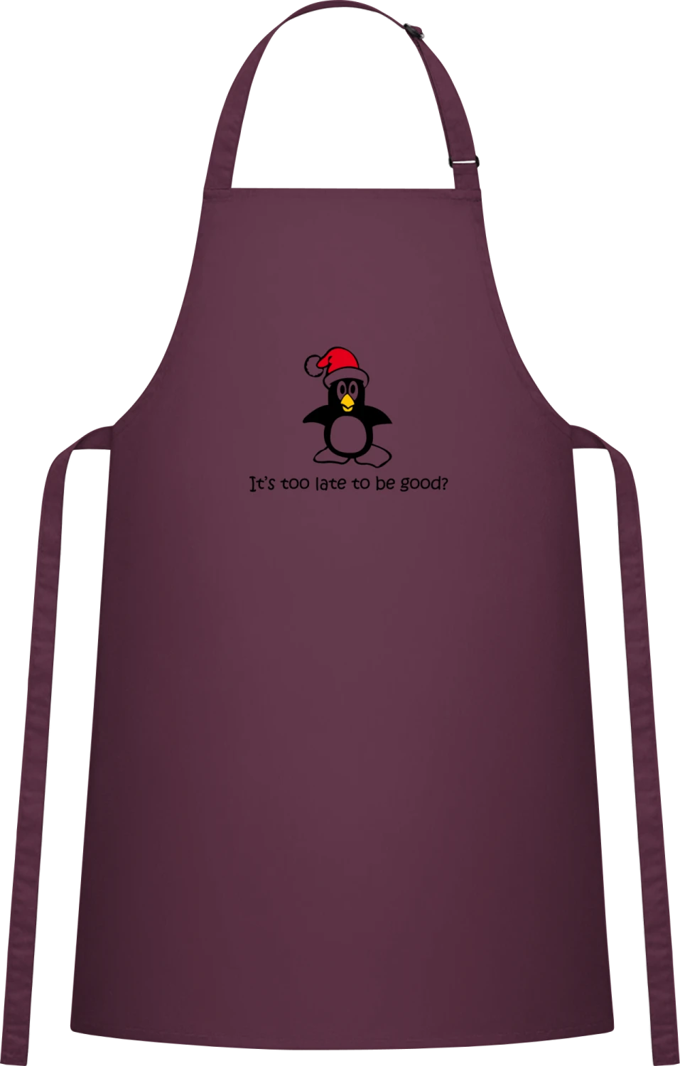 Too Late To Be Good - Aubergine Cotton Bib Apron - Front